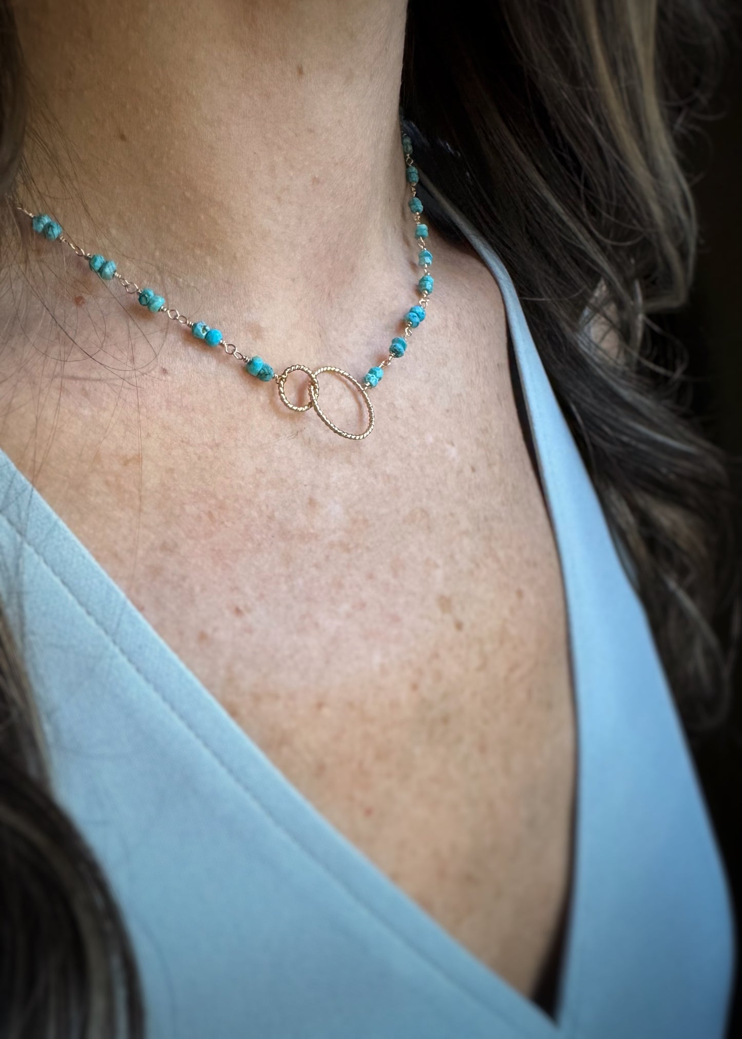 14k + Turquoise Bead Chain Circles Necklace
