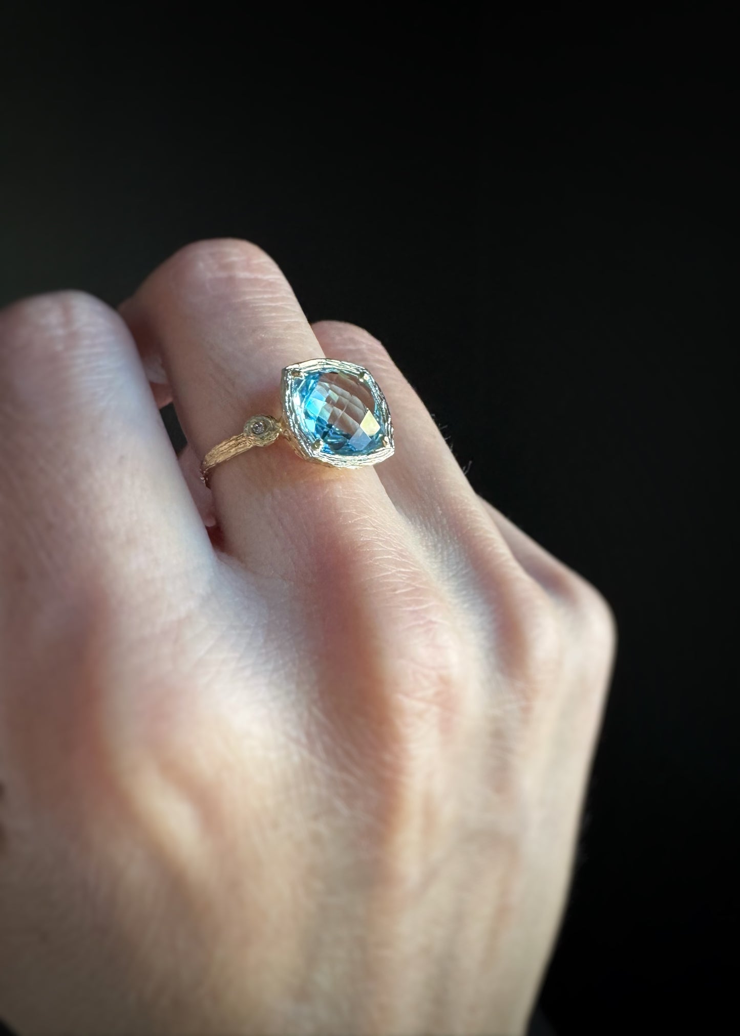 Estate 14k + Blue Topaz & Diamond Ring