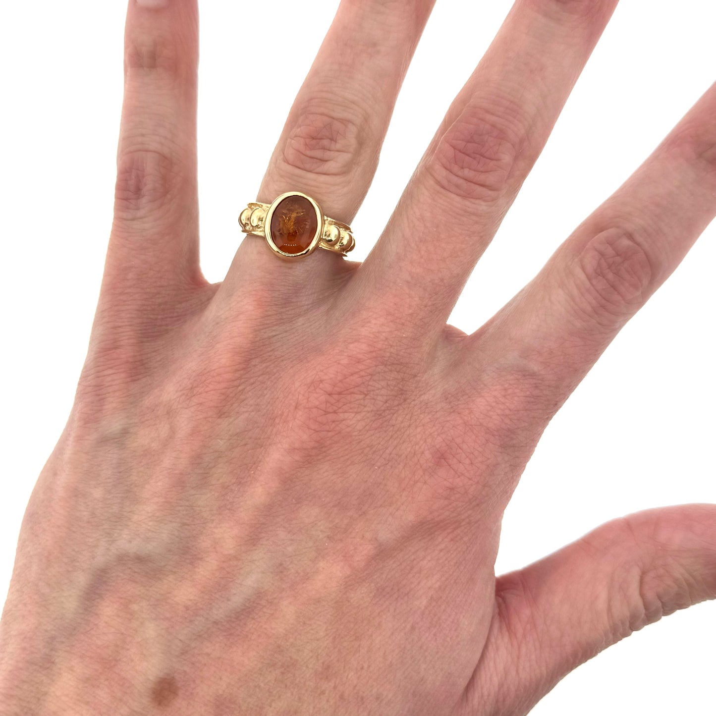 Estate 14k + Amber Cabochon Ring