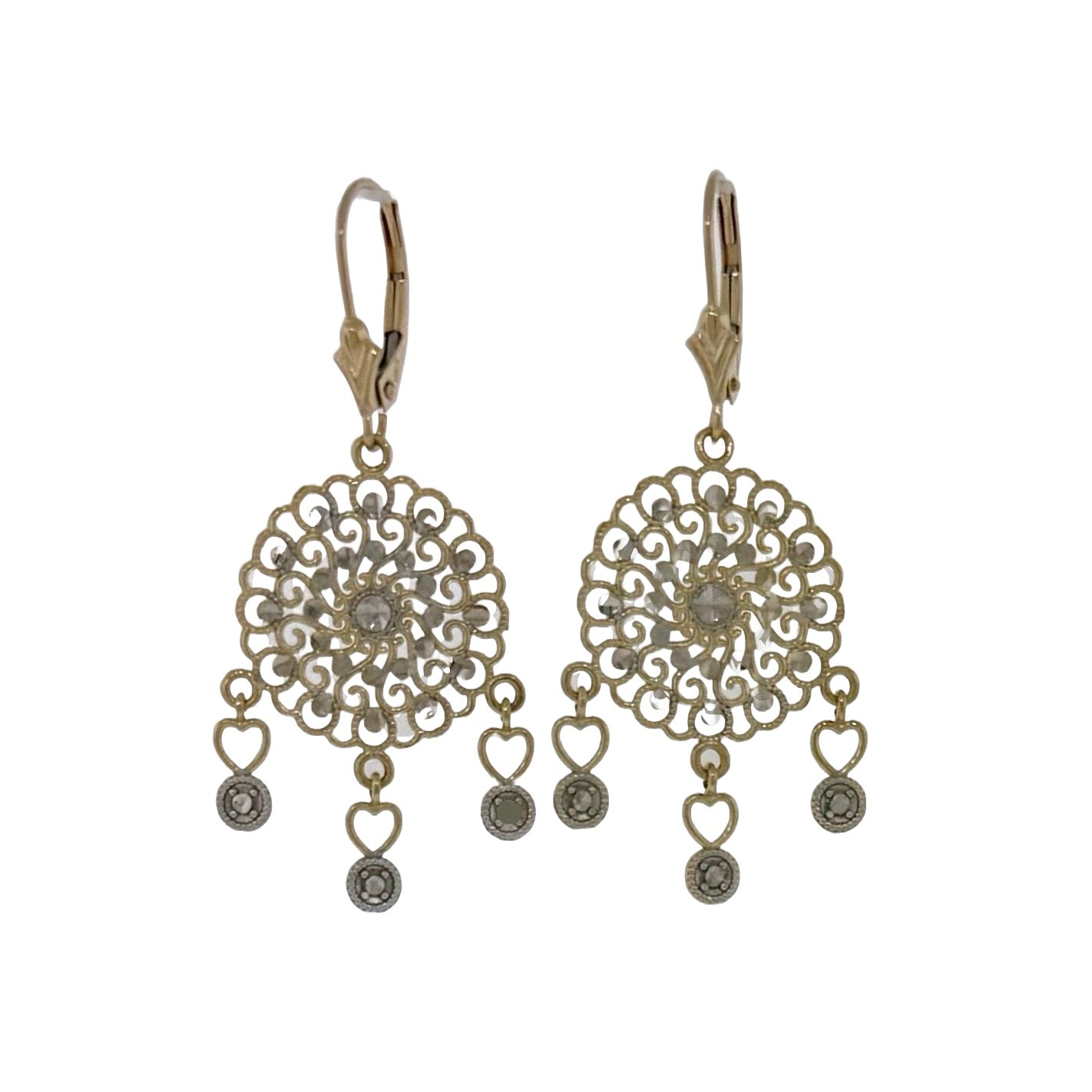 Estate 14k + Lace Cut-out Dangle Earrings