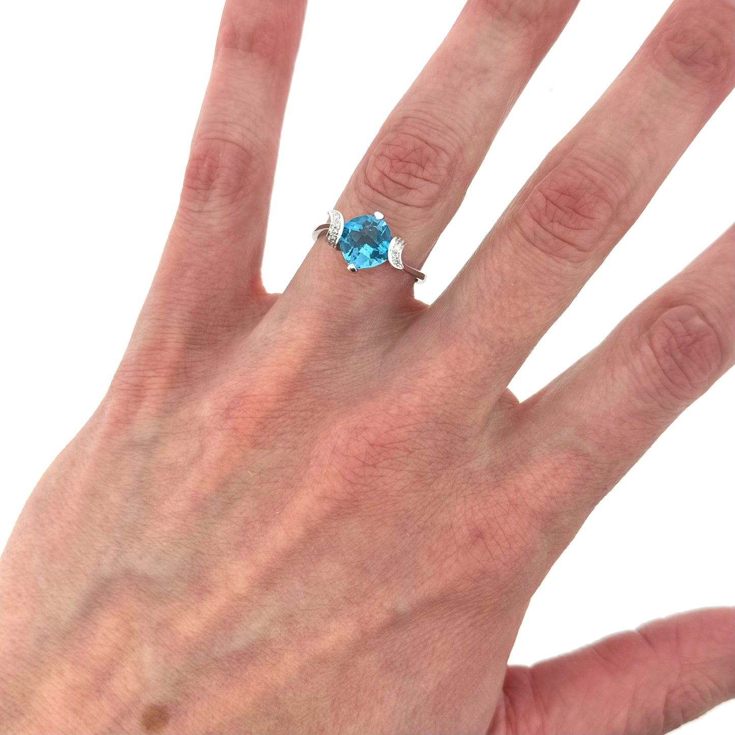 Estate 14k + Blue Topaz & Diamond Ring