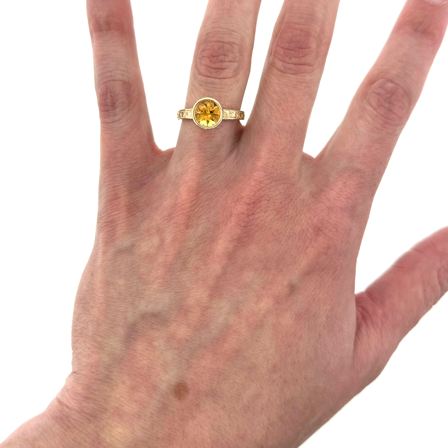 Estate 14k + Citrine Solitaire Bezel Set Ring