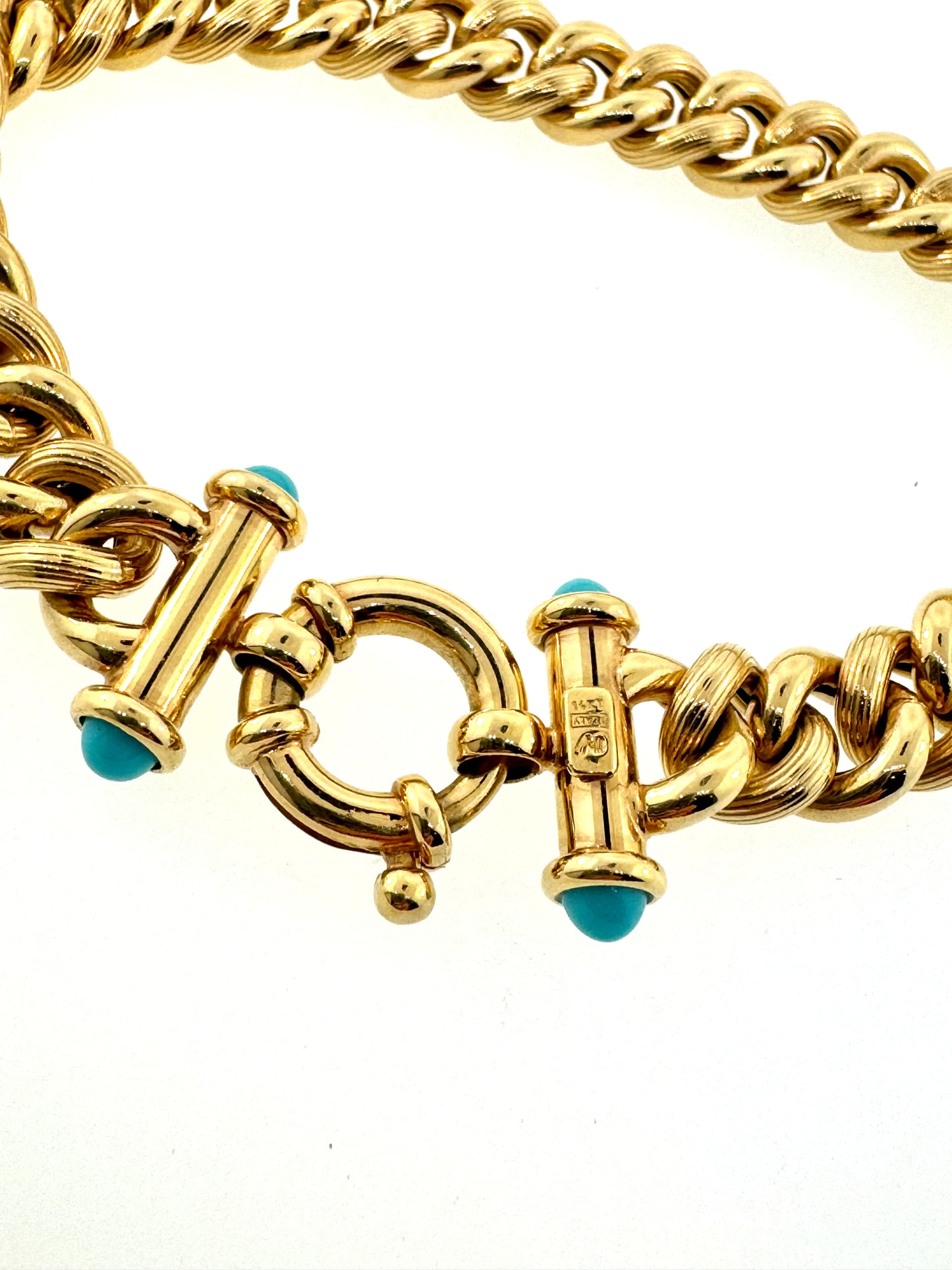 Estate 14k + Curb Chain Bracelets w/ Turquoise End Caps