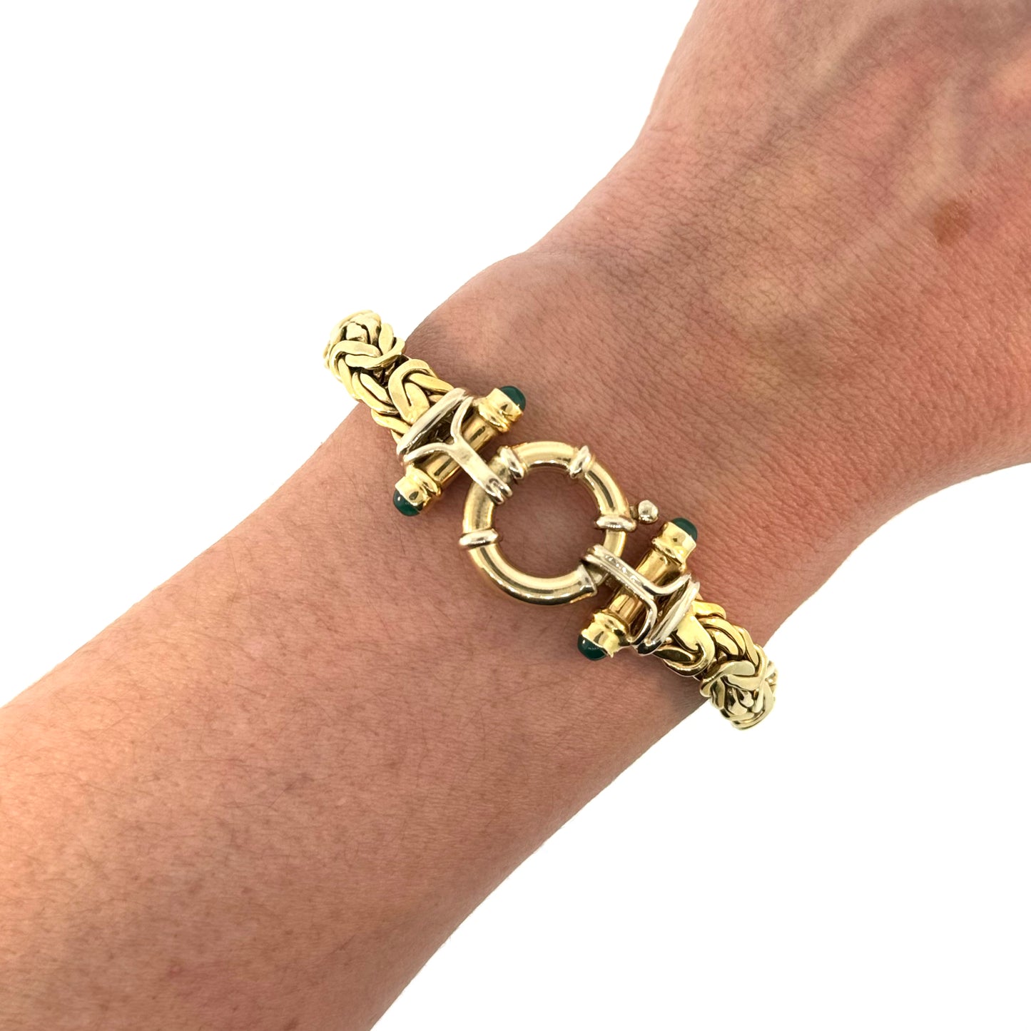 Estate 14k + Byzantine Bracelet w/ Green Onyx End Caps