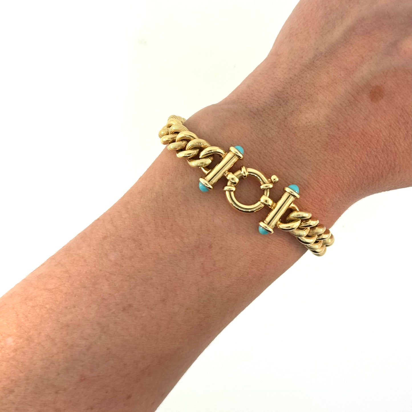 Estate 14k + Curb Chain Bracelets w/ Turquoise End Caps