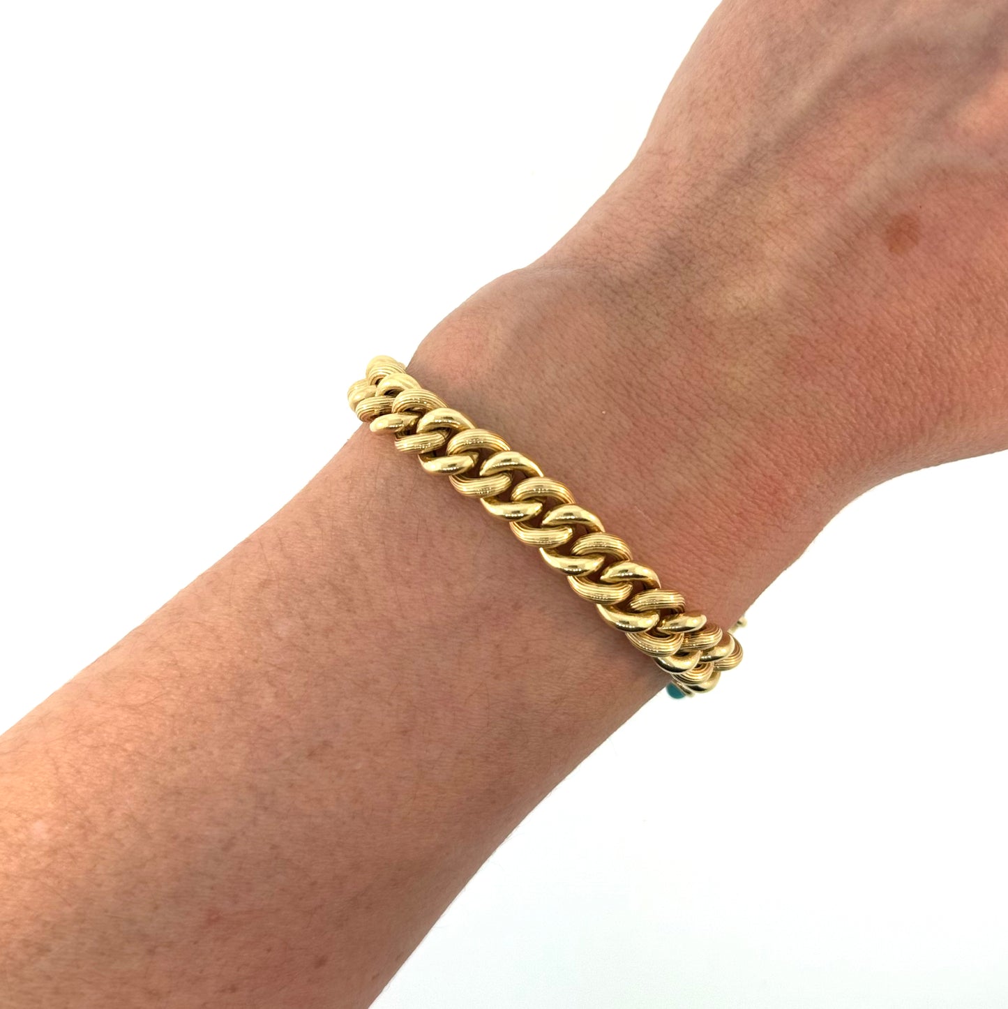 Estate 14k + Curb Chain Bracelets w/ Turquoise End Caps