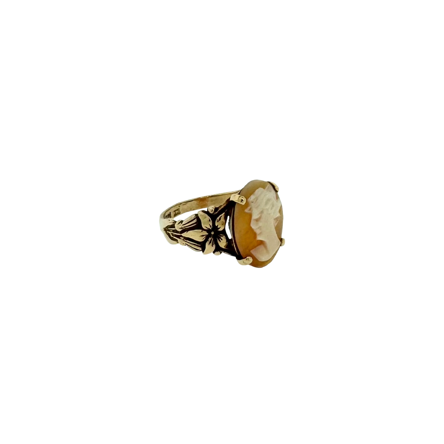 Estate 14k + Shell Cameo Plumeria Ring