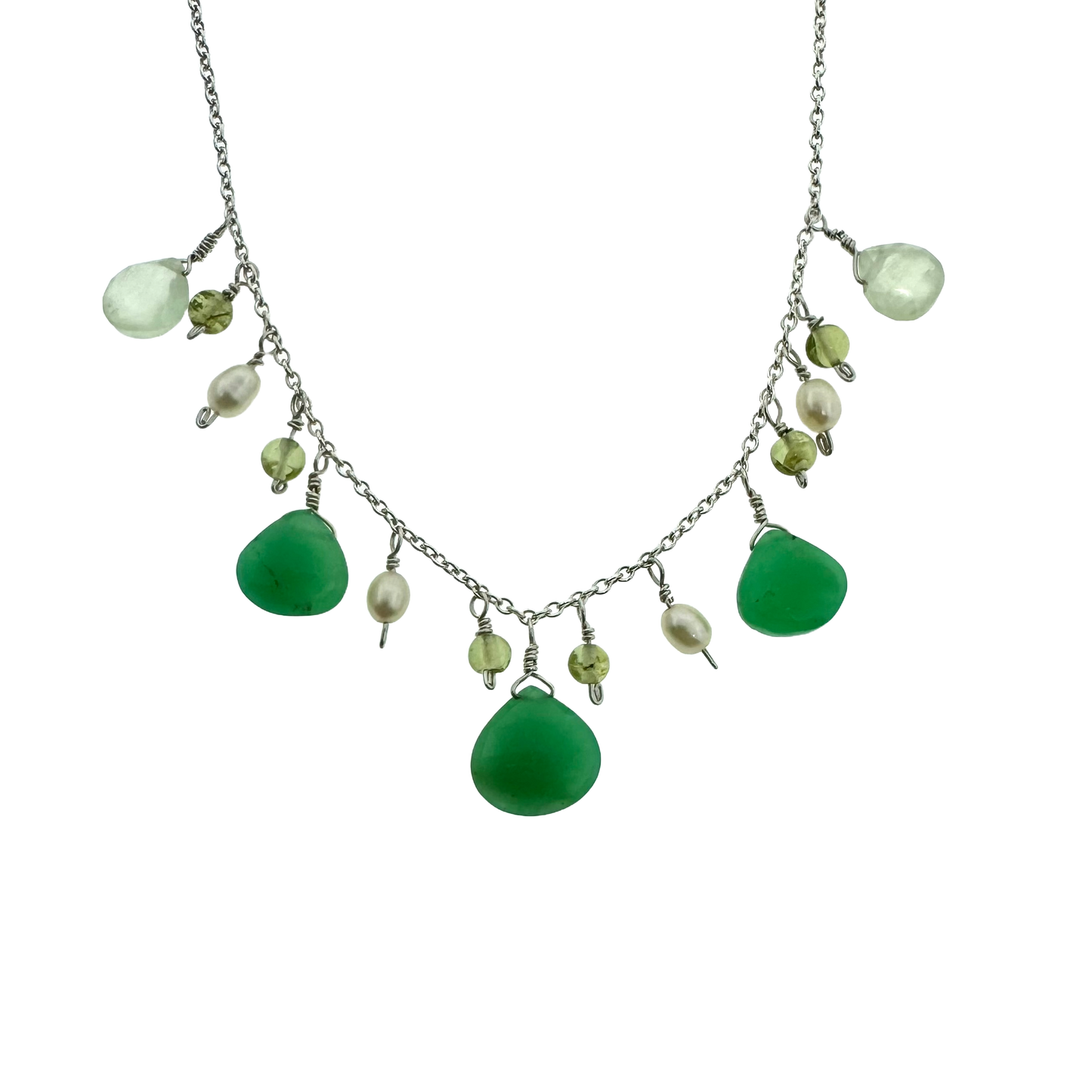 Sterling + Sea Greens Gemstone Fringe Necklace