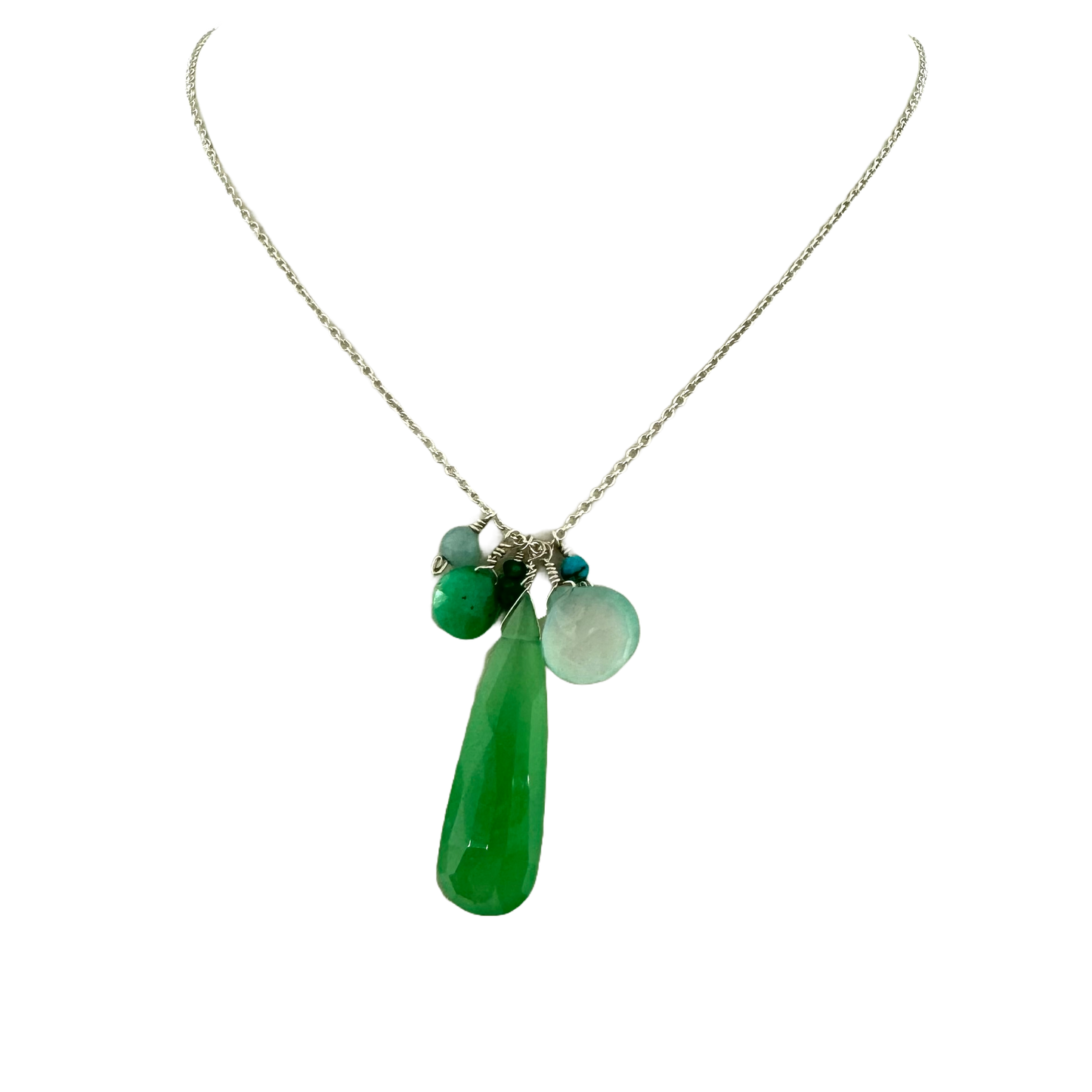 Sterling + Gemstone Cluster Necklace