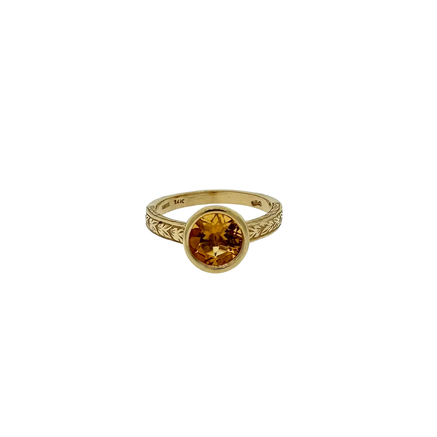 Estate 14k + Citrine Solitaire Bezel Set Ring