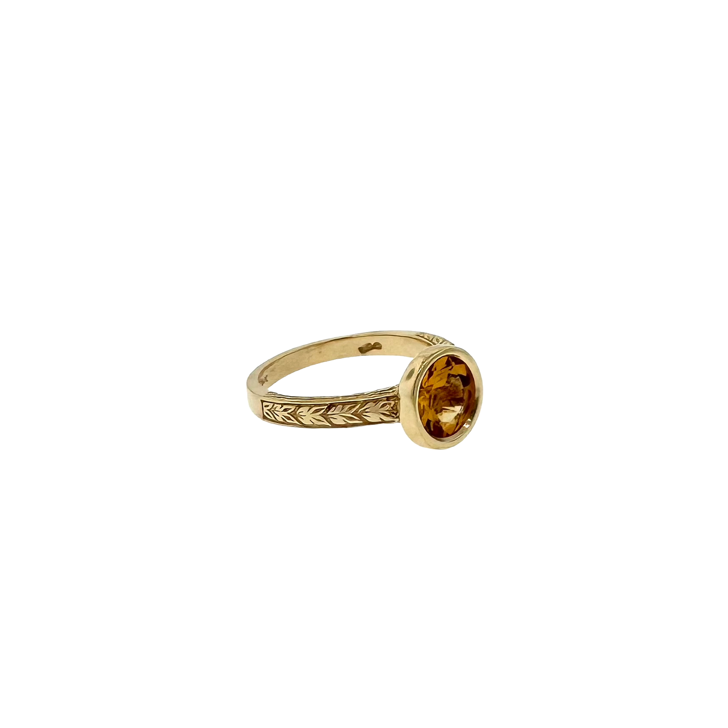 Estate 14k + Citrine Solitaire Bezel Set Ring