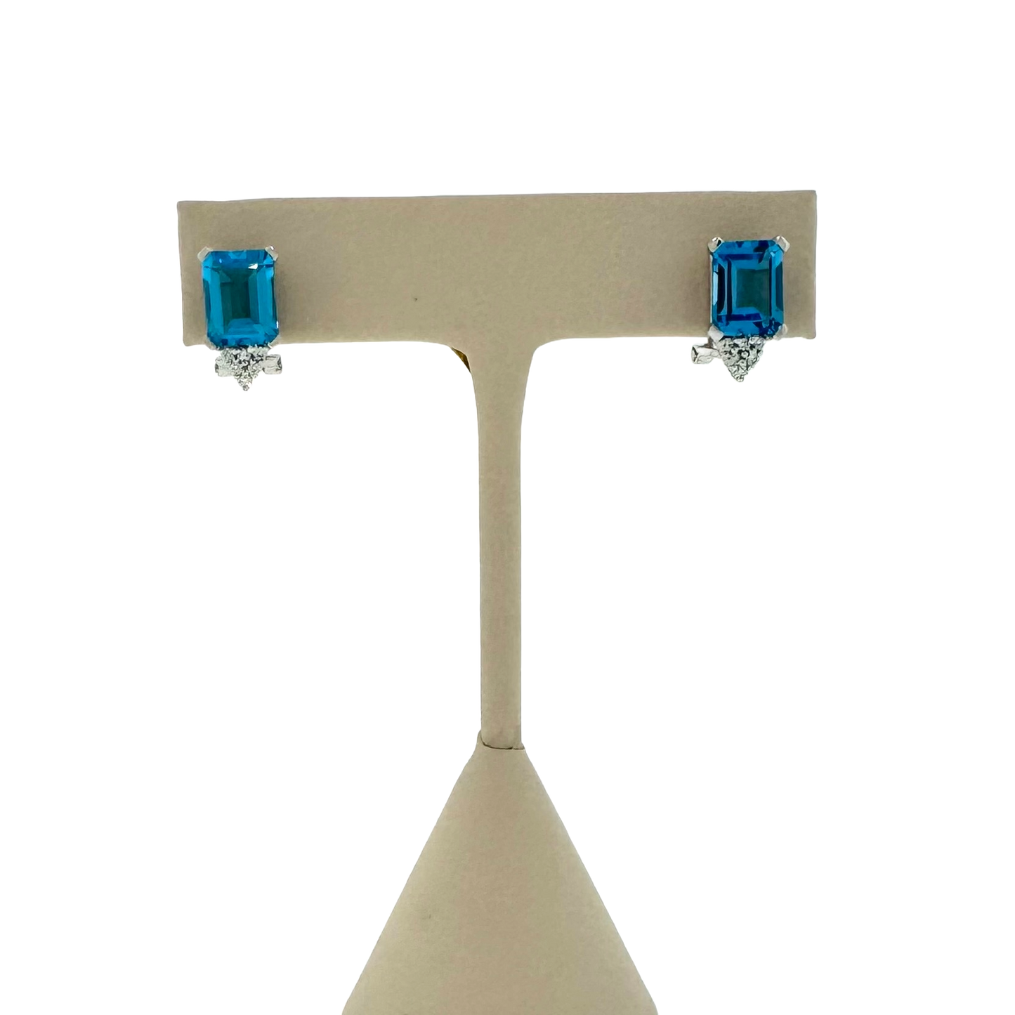 Estate 14k + Blue Topaz & Diamond Earrings