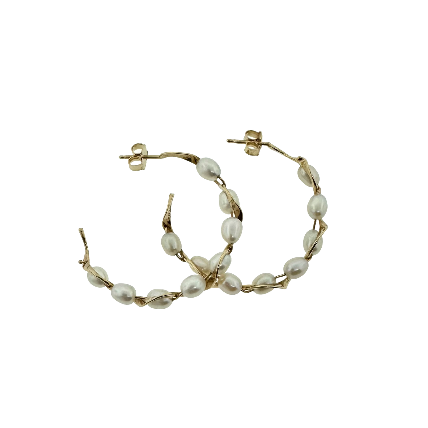 Estate 14k + Pearl Hoop Earrings