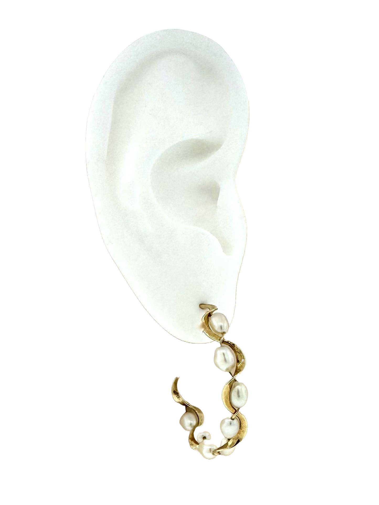 Estate 14k + Pearl Hoop Earrings