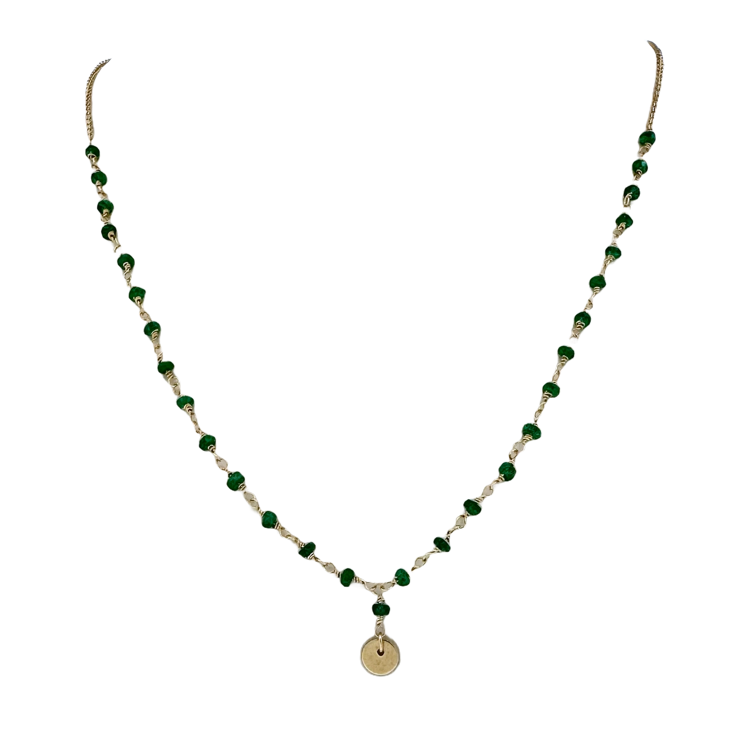 14k + Emerald Beads with Mini Disc Necklace