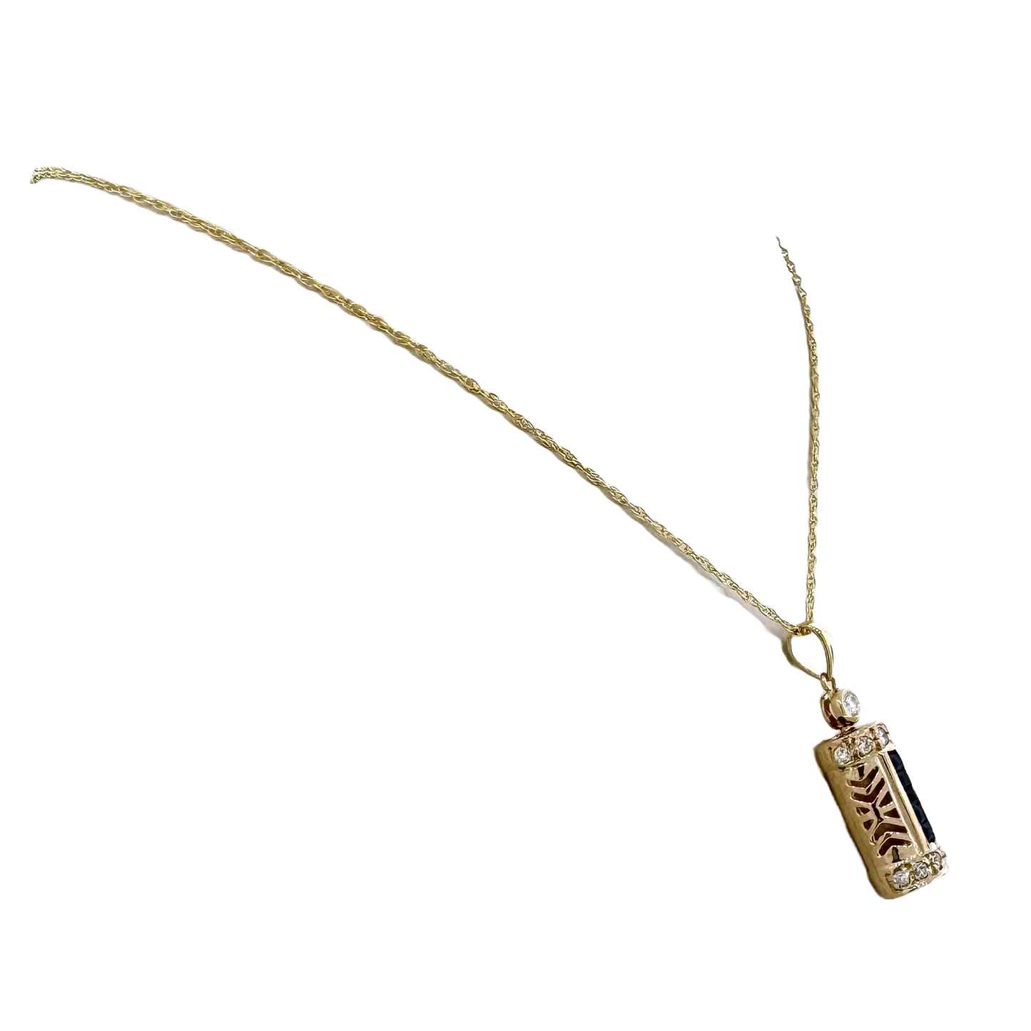 Estate 14k + Sapphire and Diamond Pendant Necklace