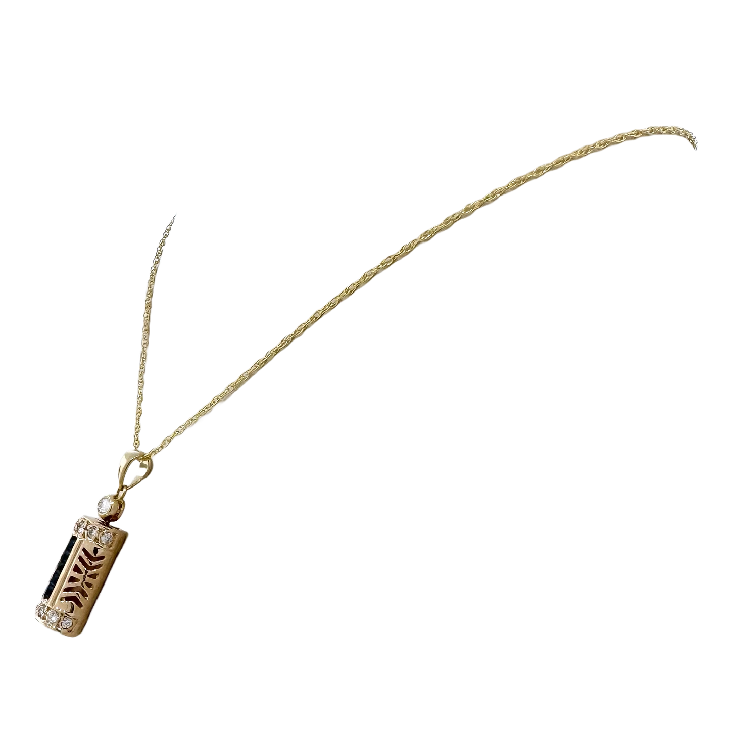 Estate 14k + Sapphire and Diamond Pendant Necklace