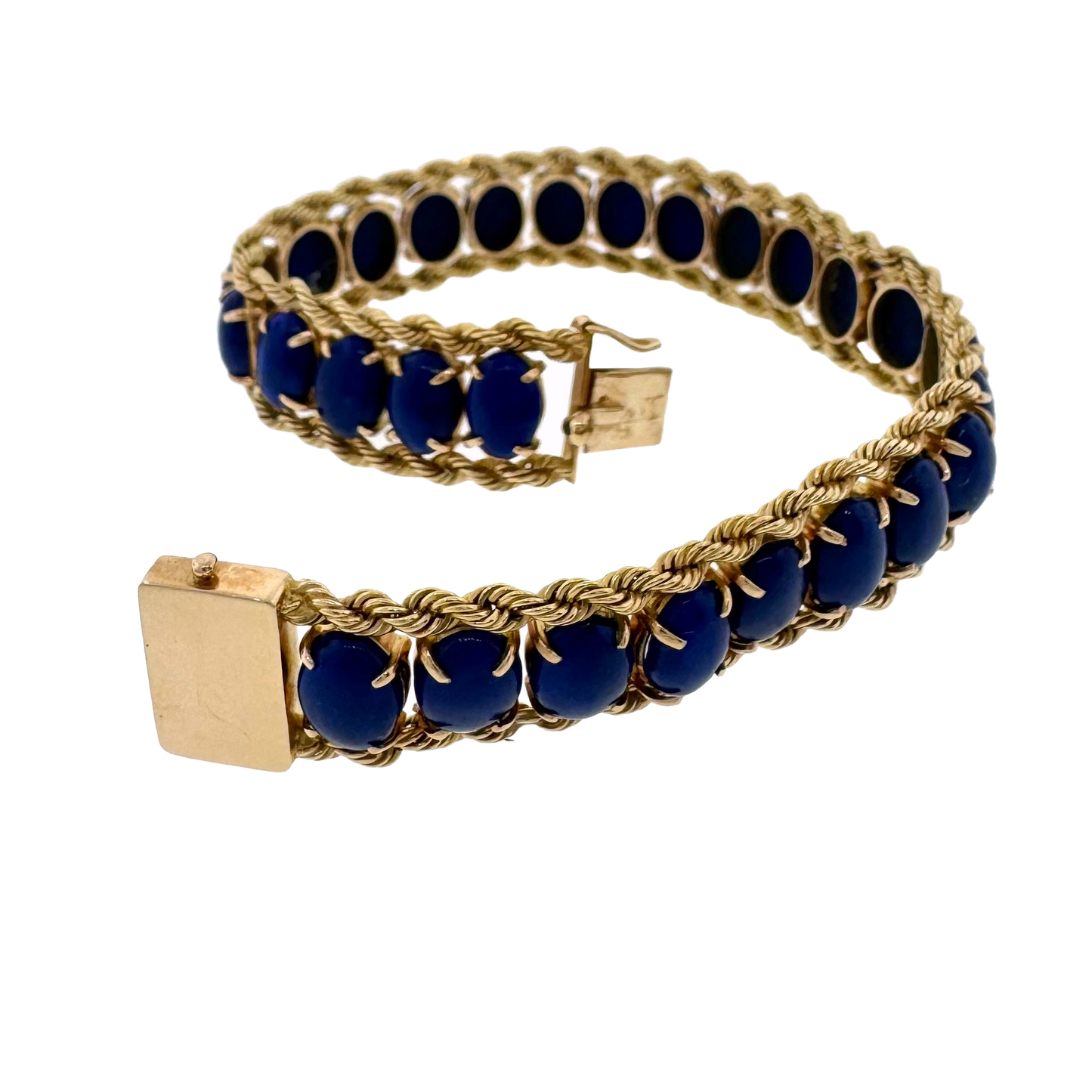 Estate 14k + Lapis Cabochon Bracelet