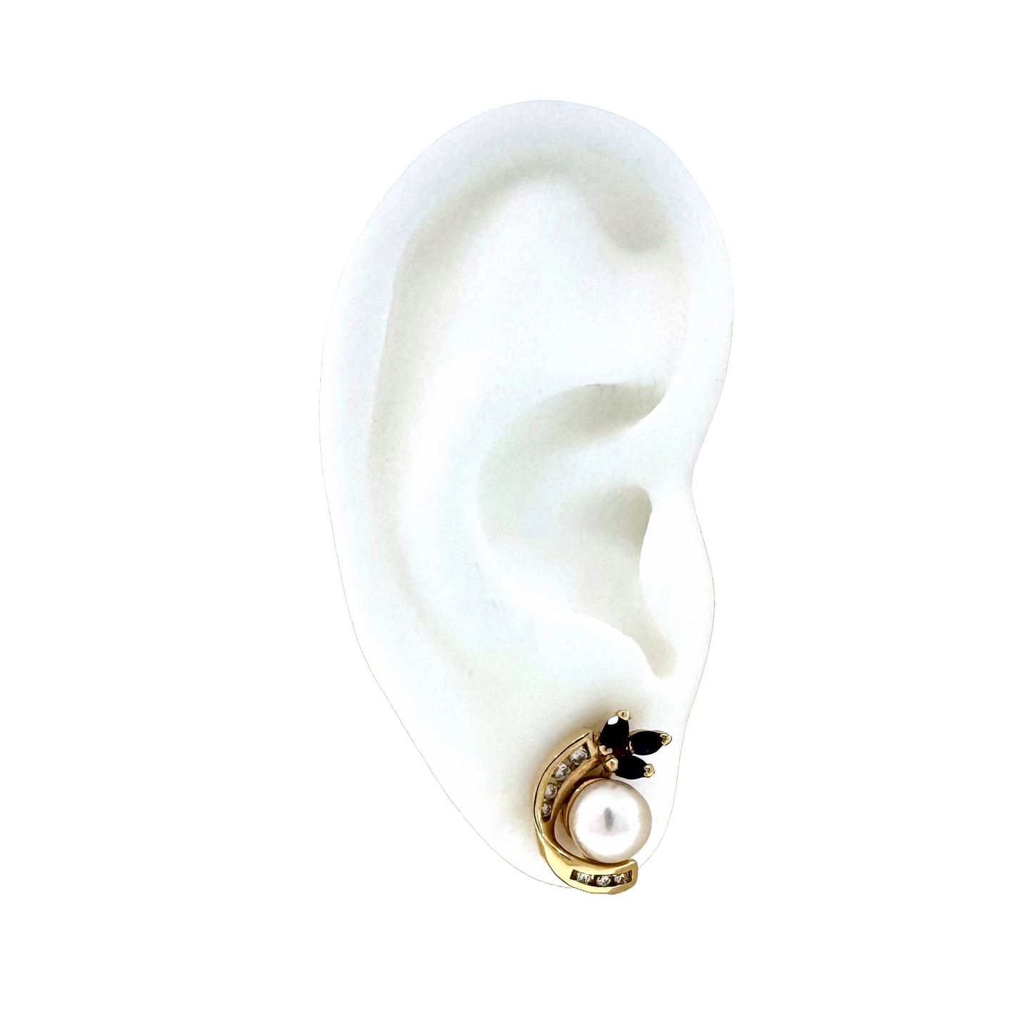 Estate 14k + Pearl Earrings with Sapphires and Diamonds