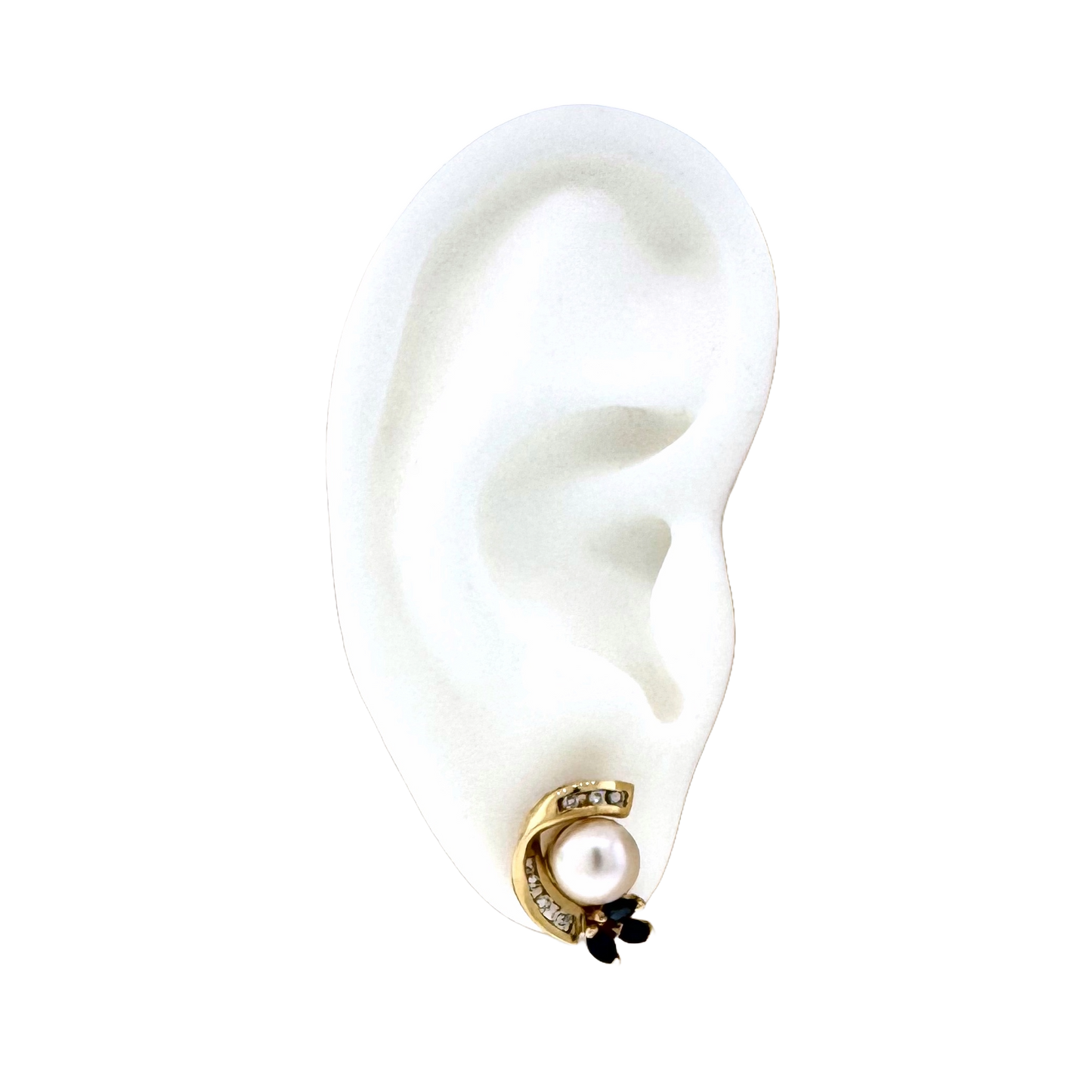 Estate 14k + Pearl Earrings with Sapphires and Diamonds