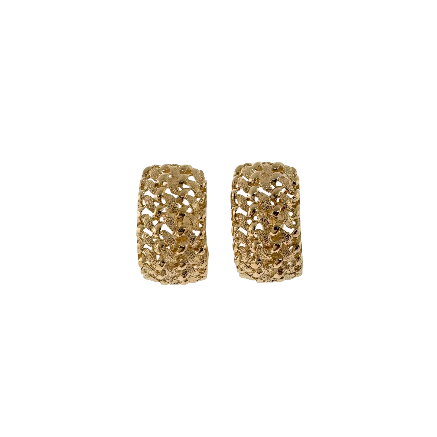 Estate 14k + Mesh Diamond-Cut Hoop Earrings