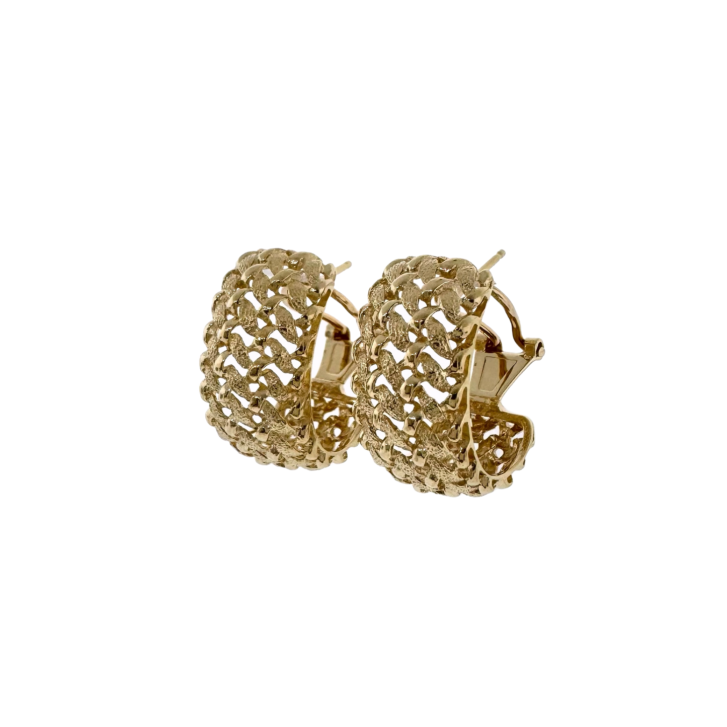 Estate 14k + Mesh Diamond-Cut Hoop Earrings
