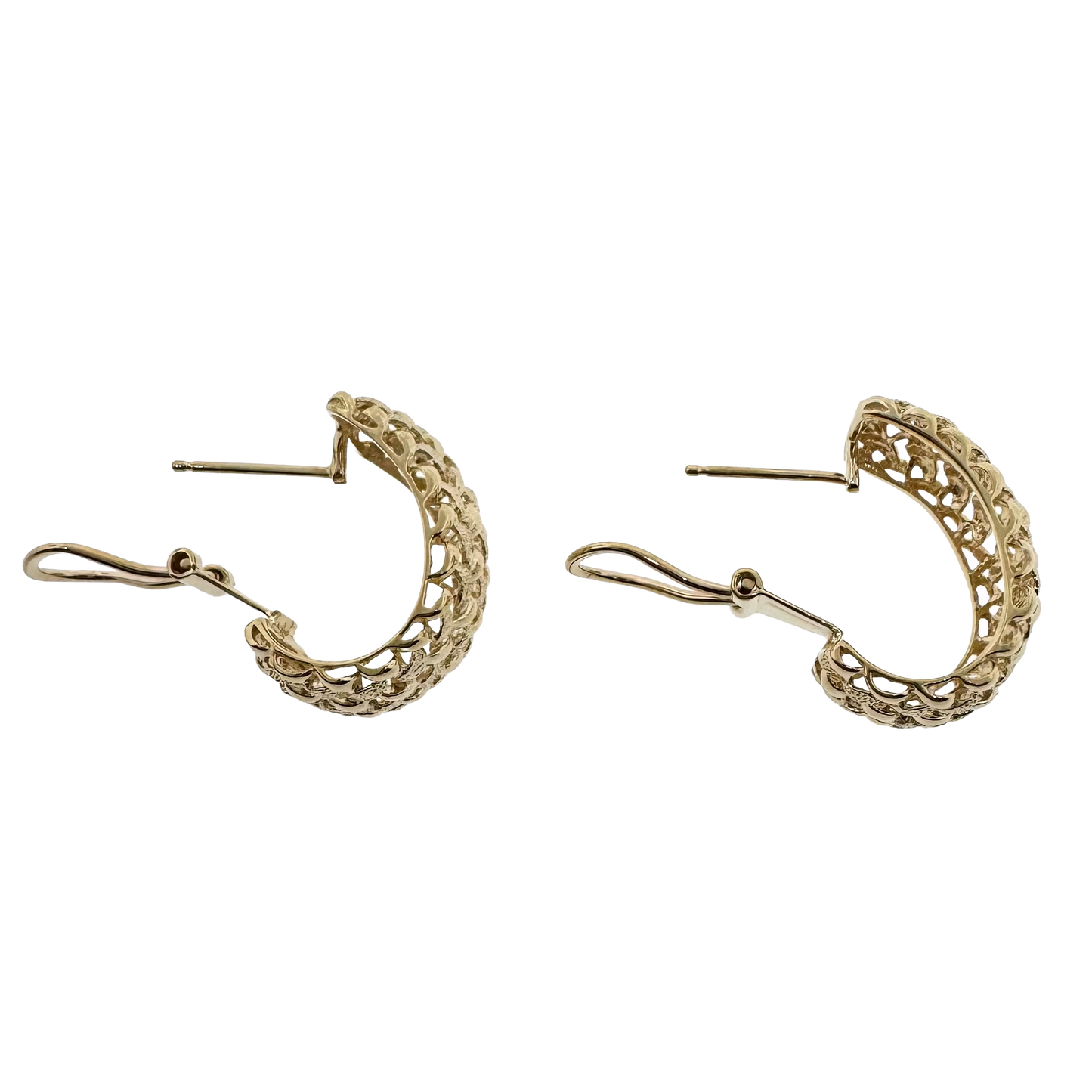 Estate 14k + Mesh Diamond-Cut Hoop Earrings