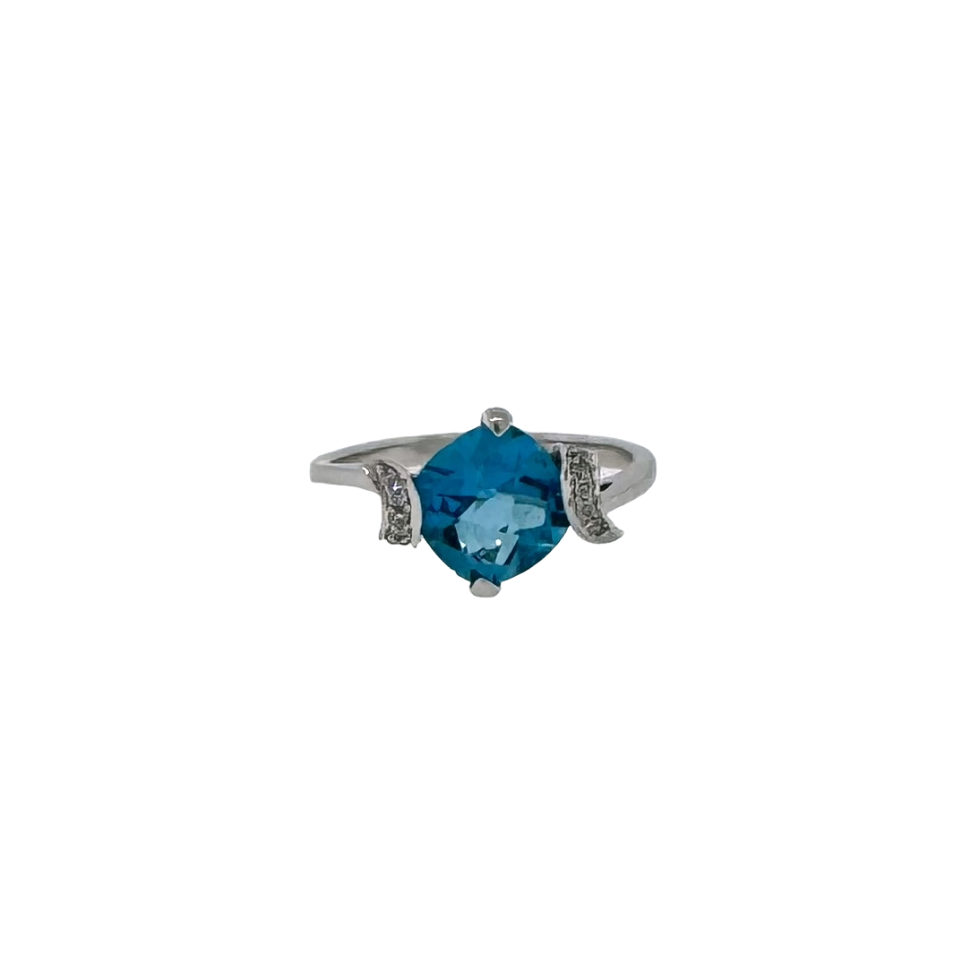 Estate 14k + Blue Topaz & Diamond Ring
