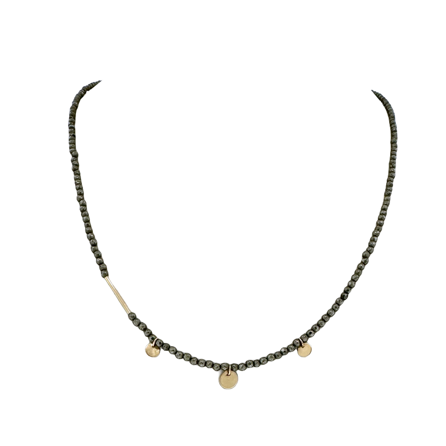 14k + Pyrite Beads & Mini Discs Necklace