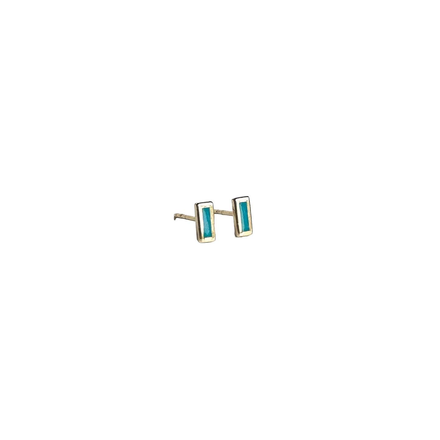 14k + Teal Enamel Bar Stud Earrings