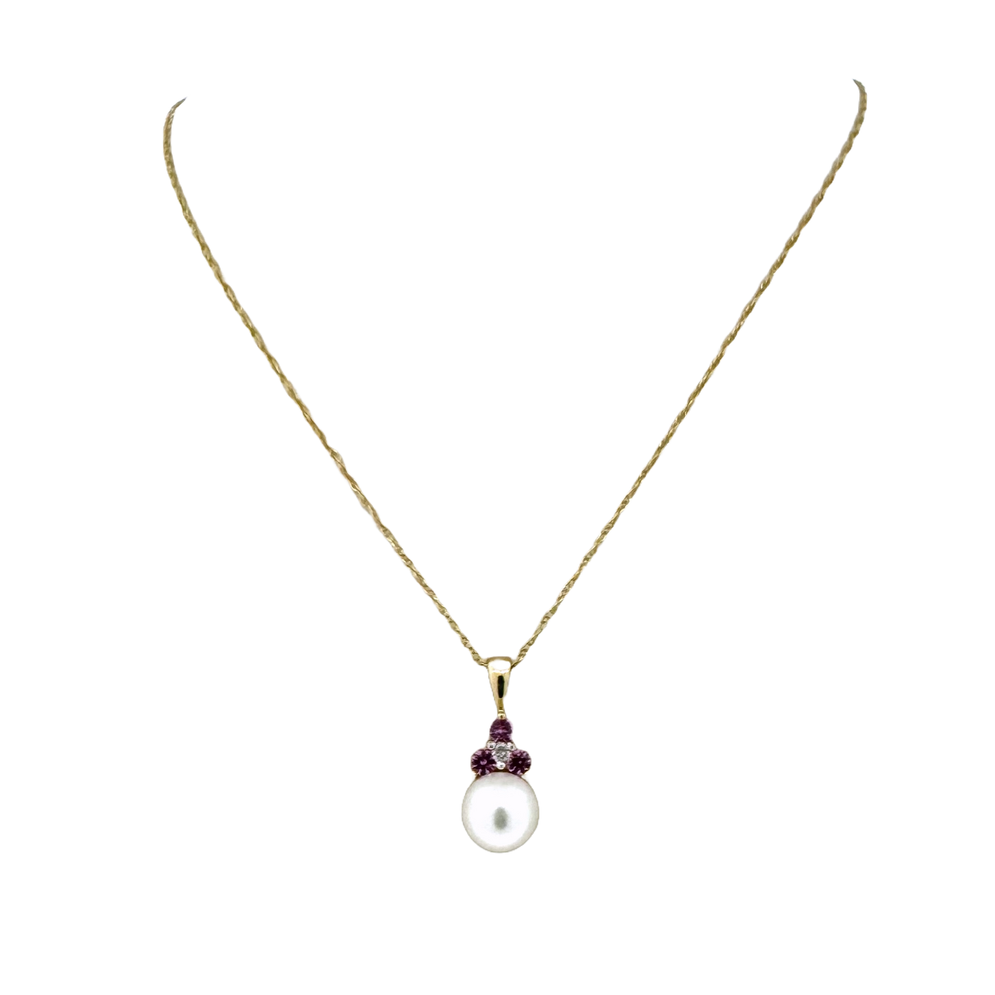 Estate 14k + Pink Sapphire and Pearl Necklace
