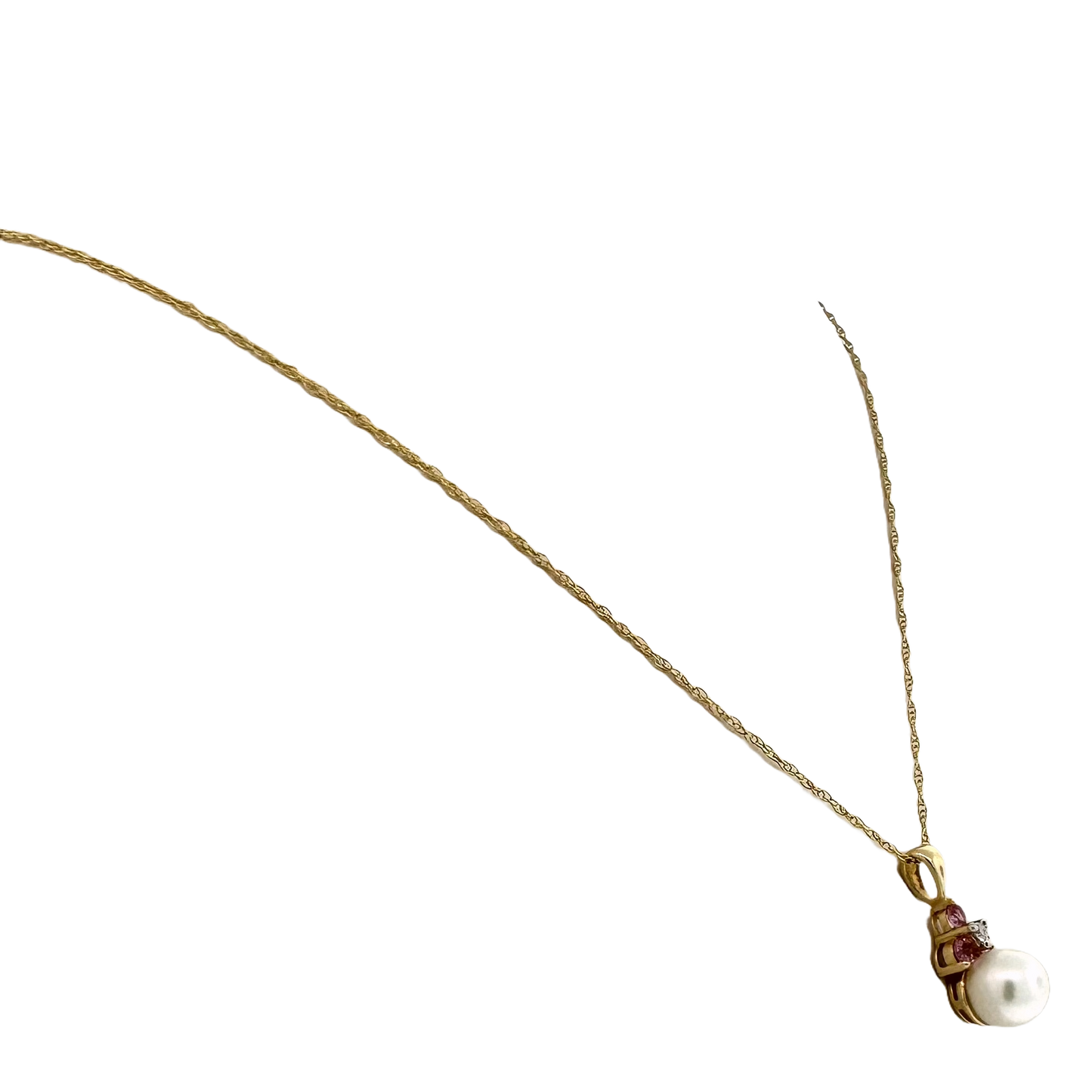 Estate 14k + Pink Sapphire and Pearl Necklace