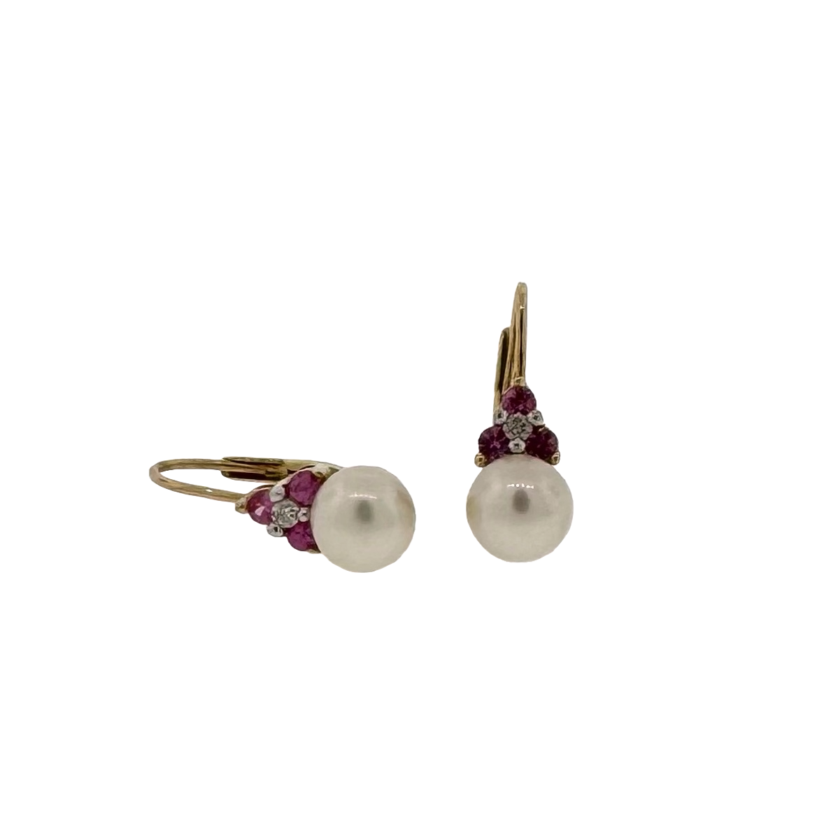 Estate 14k + Pink Sapphire and Pearl Earrings
