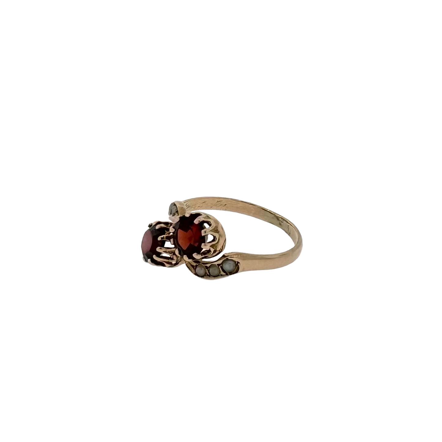 Estate 14k + Garnet and Pearl Toi et Moi Ring
