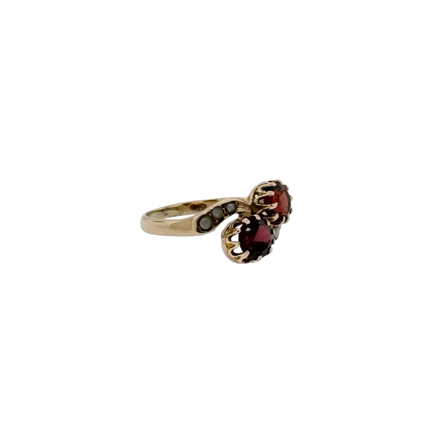 Estate 14k + Garnet and Pearl Toi et Moi Ring