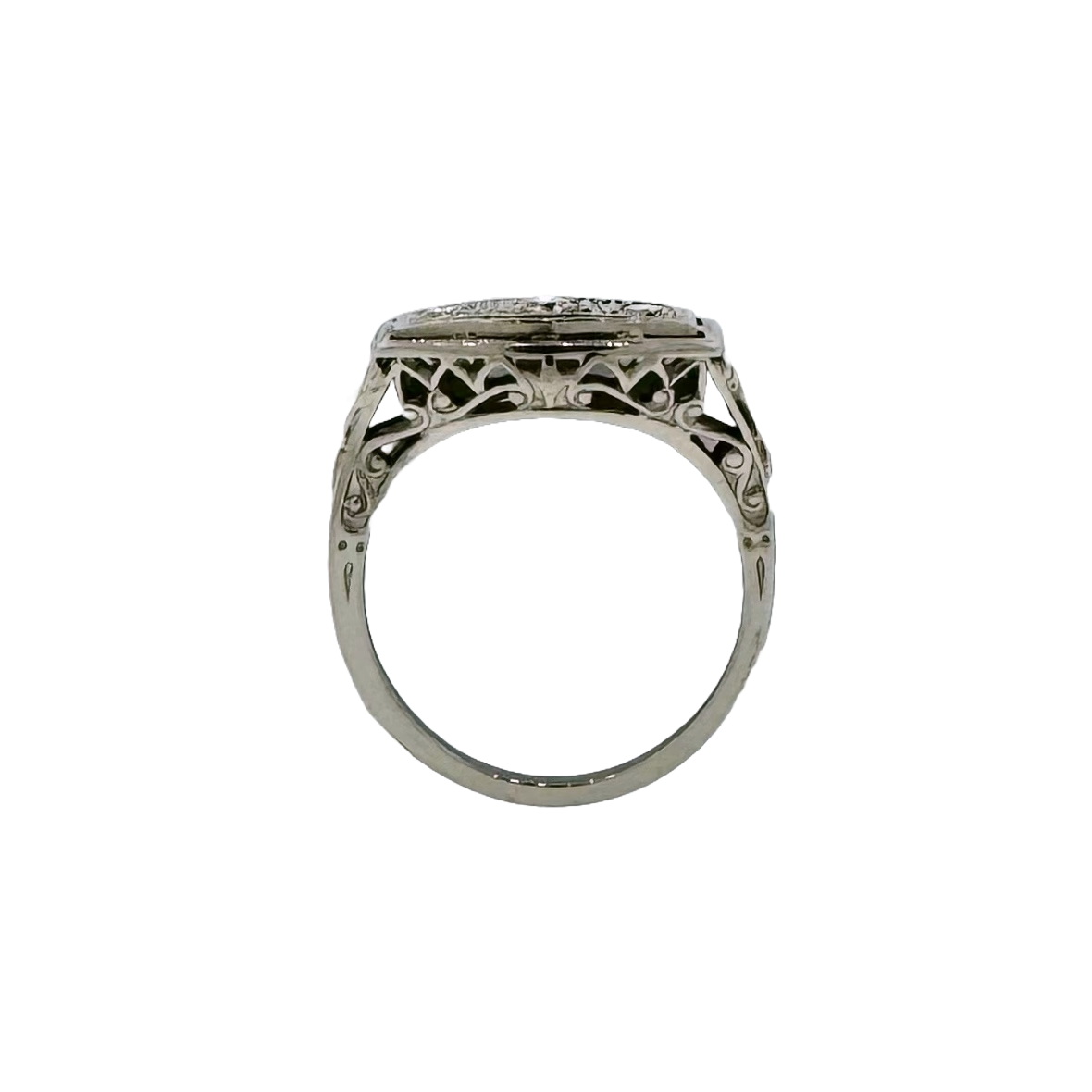 Estate 18k + Diamond Three Stone Filigree Ring