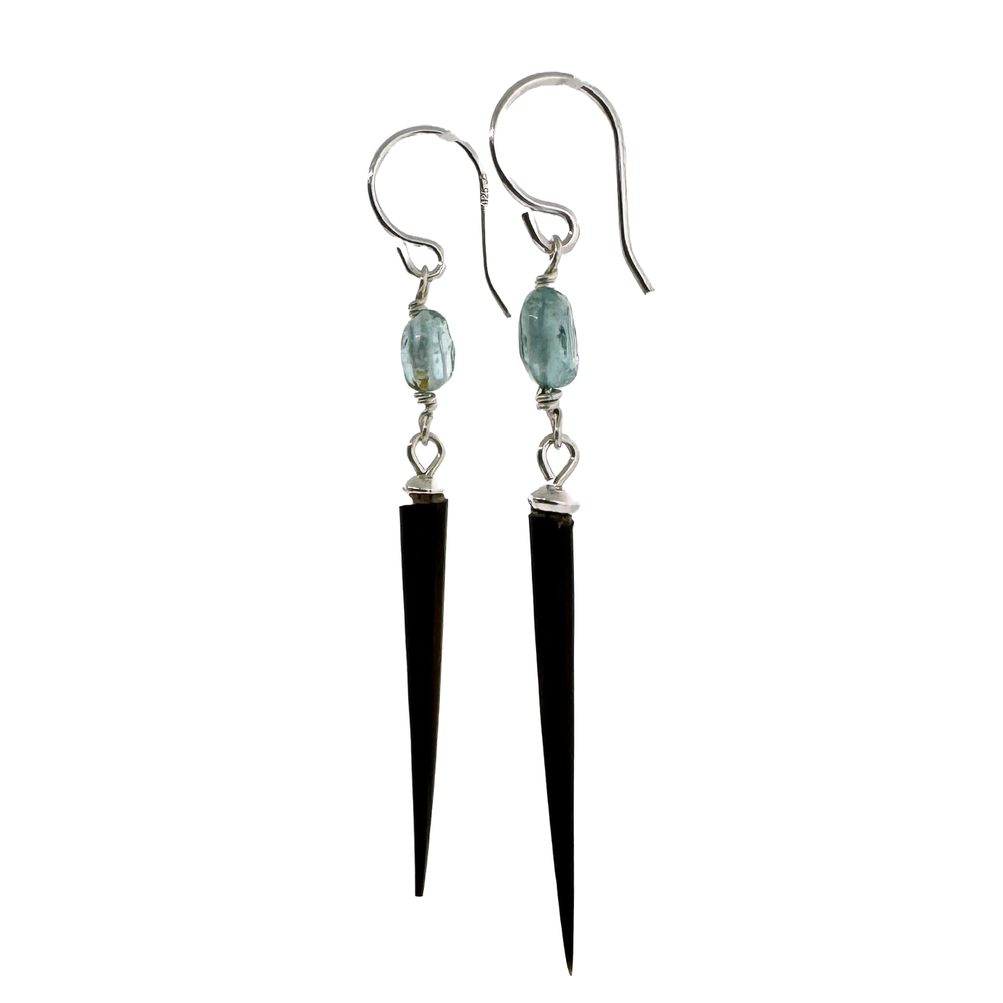 Sterling + Porcupine Quill & Aquamarine Earrings