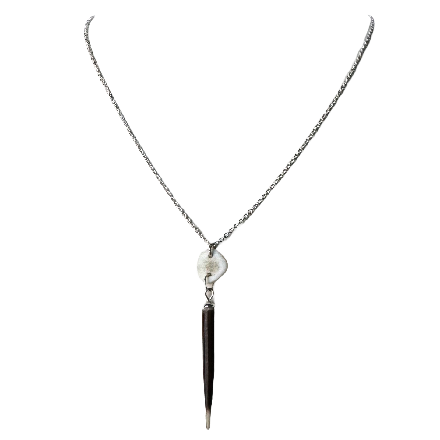 Sterling + Porcupine Quill and Antler Slice Necklace