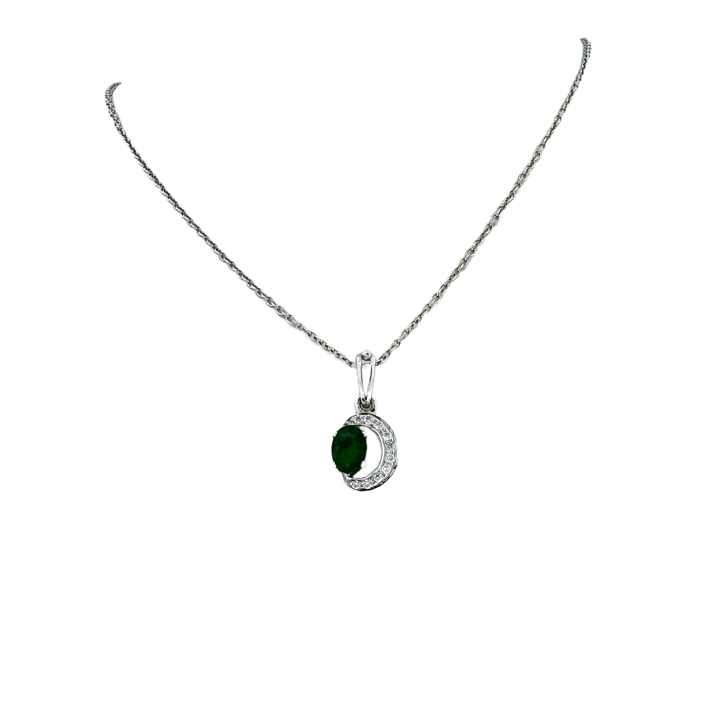 Estate Platinum + Emerald and Diamond Necklace