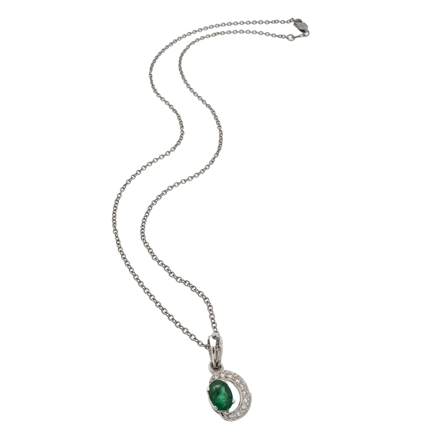 Estate Platinum + Emerald and Diamond Necklace