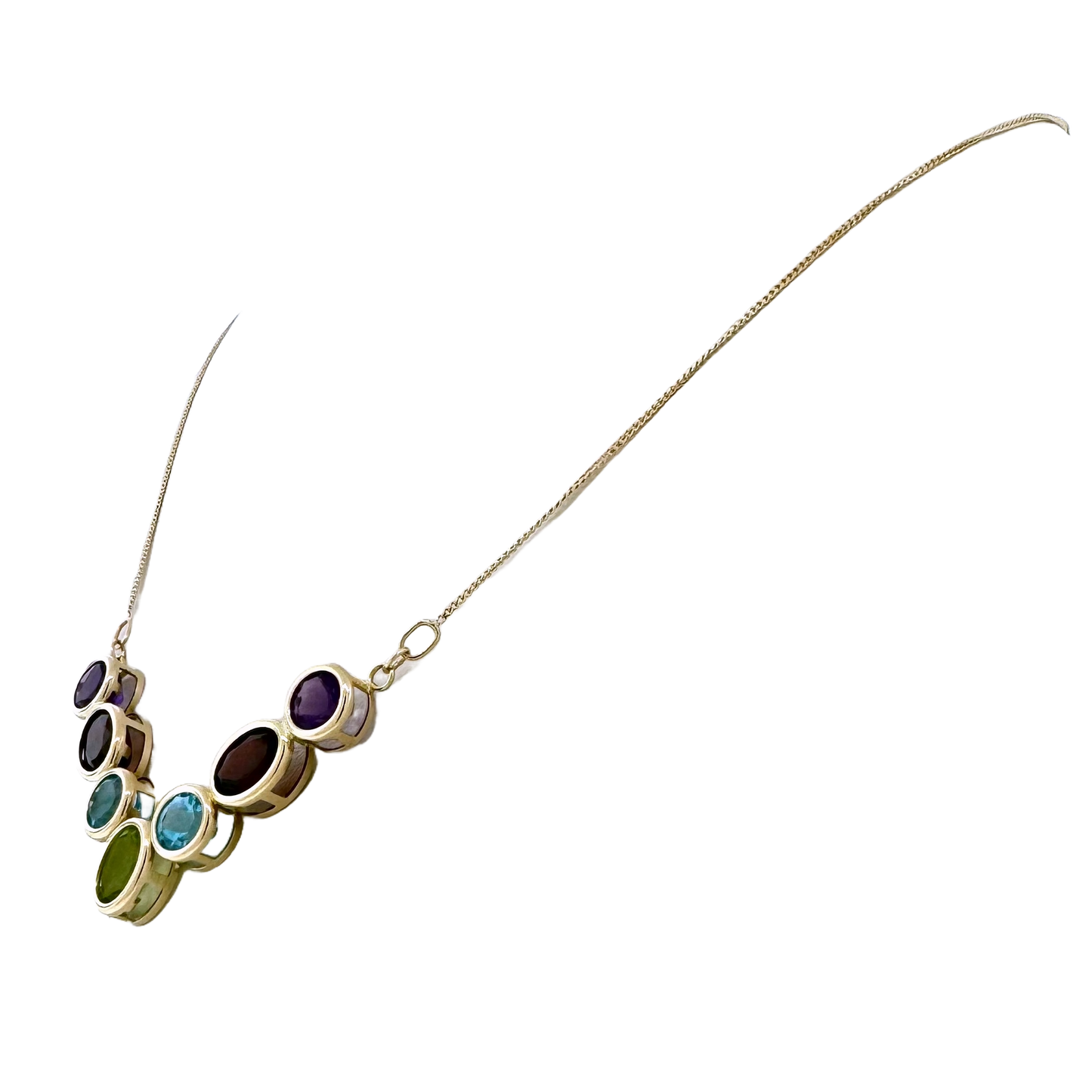 Estate 14k + Multigemstone 'V' Insert Necklace