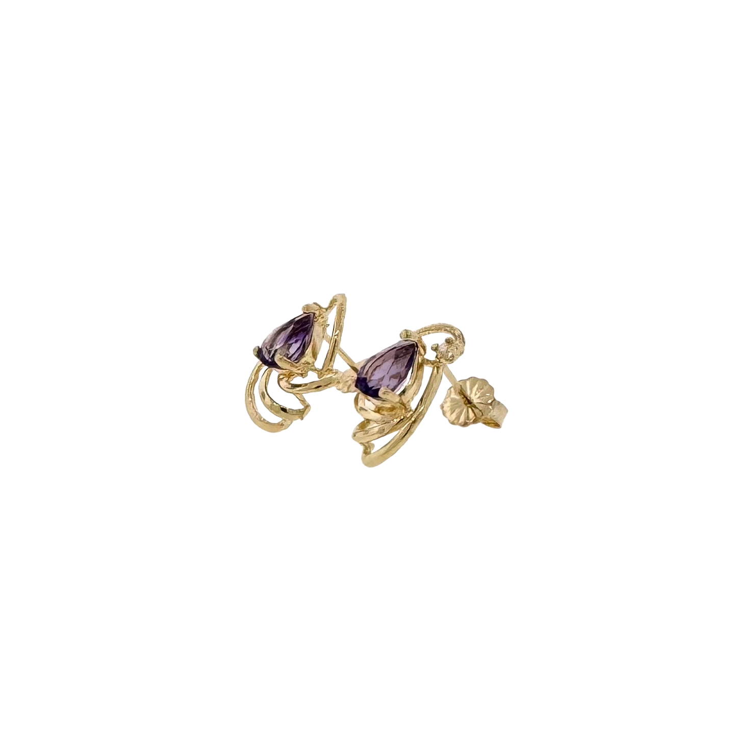 Estate 14k + Amethyst and Diamond Swirl Earrings