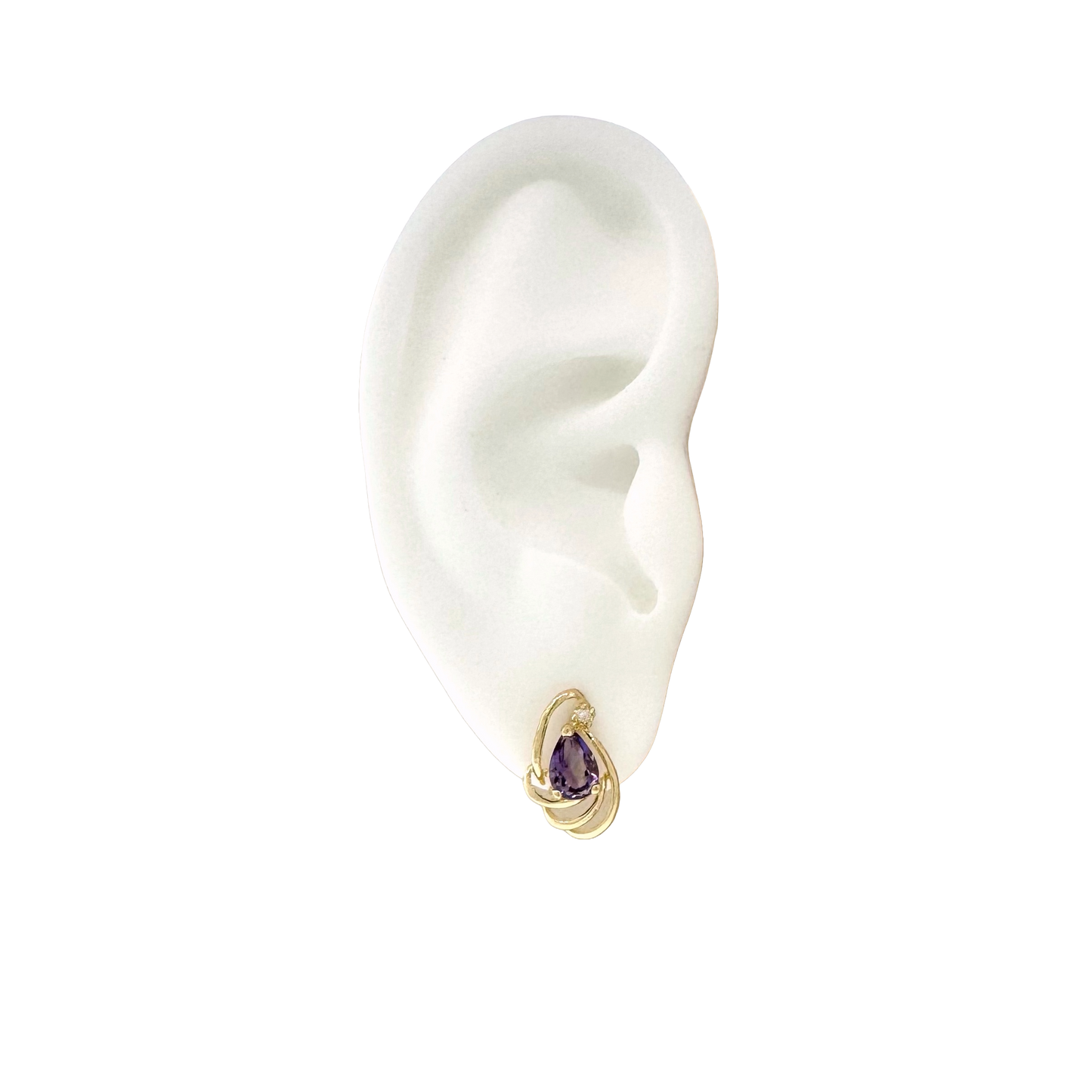 Estate 14k + Amethyst and Diamond Swirl Earrings