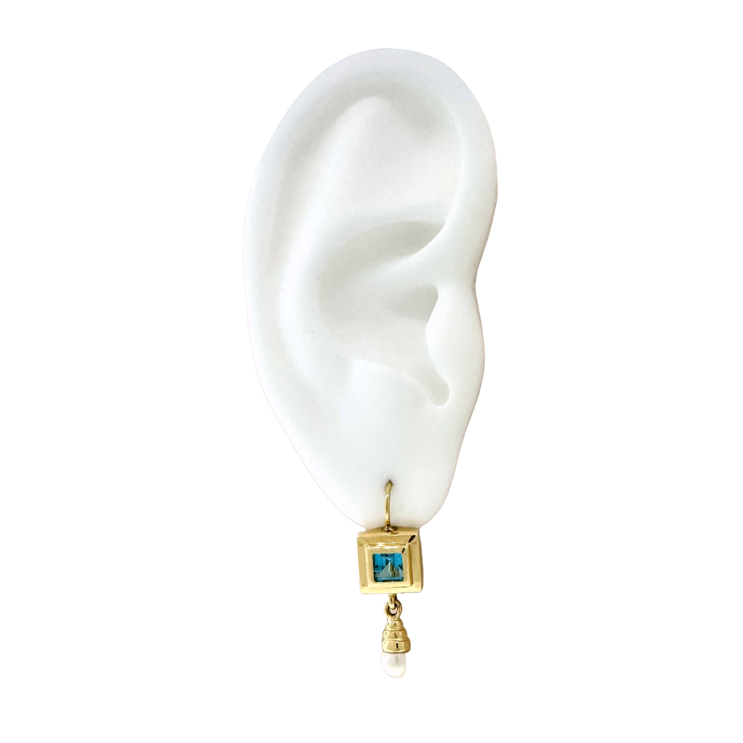 Estate 14k + Blue Topaz and Akoya Pearl Drop Earrings