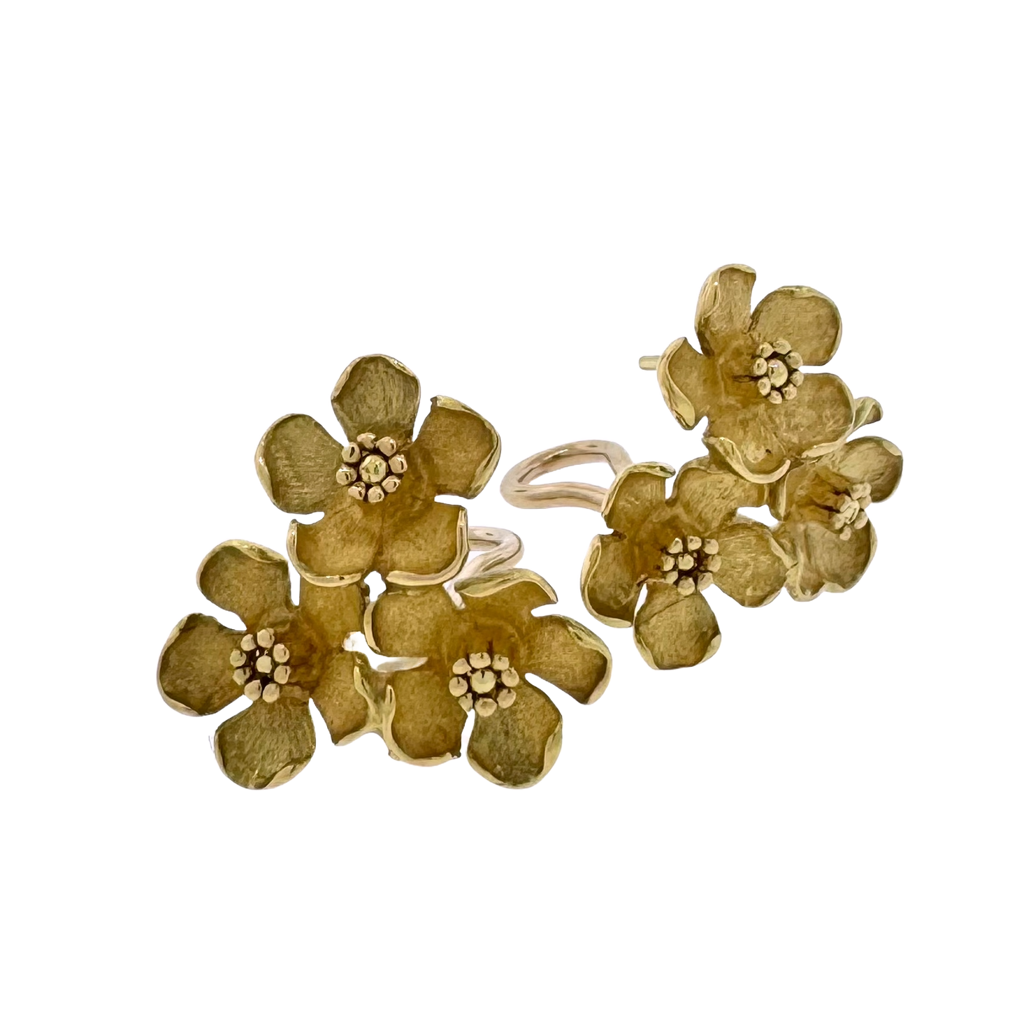 Estate 18k + Flower Trio Earrings