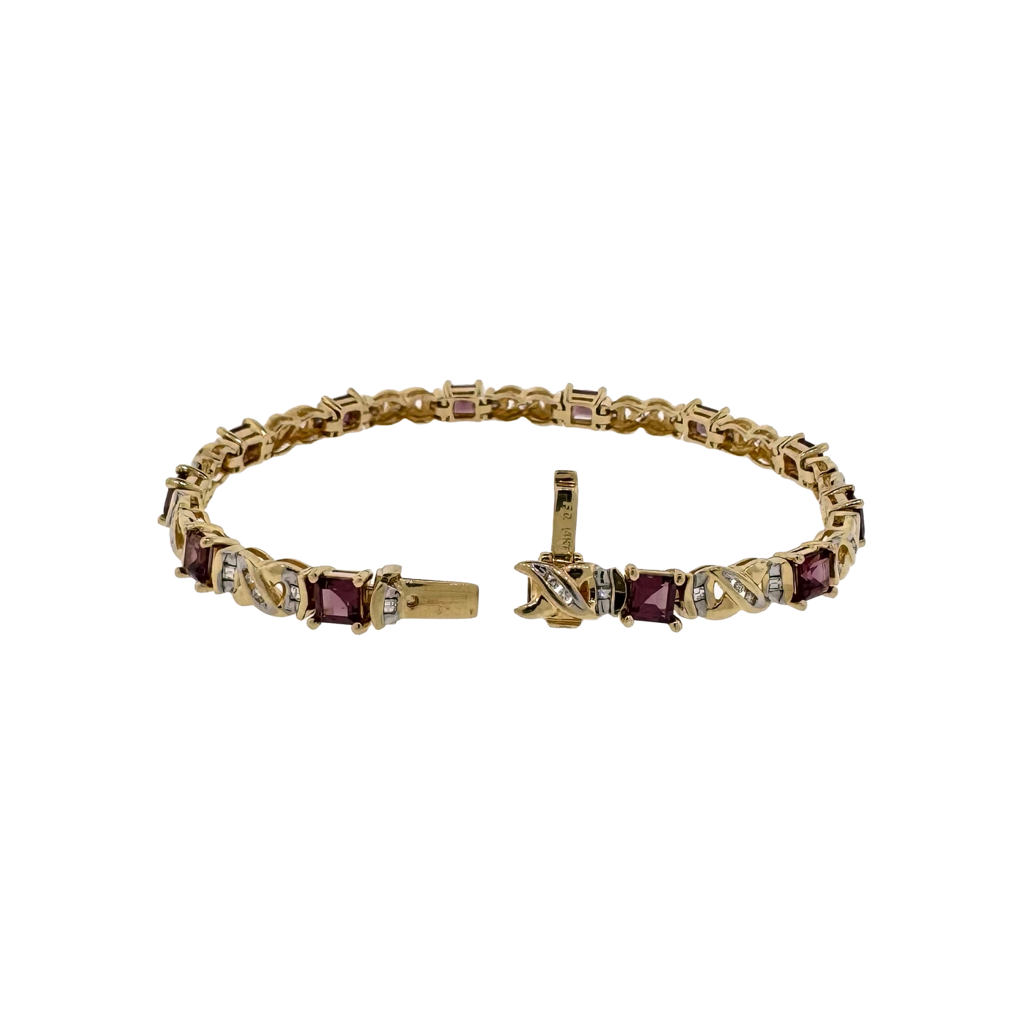 Estate 14k + Garnet and Diamond Bracelet