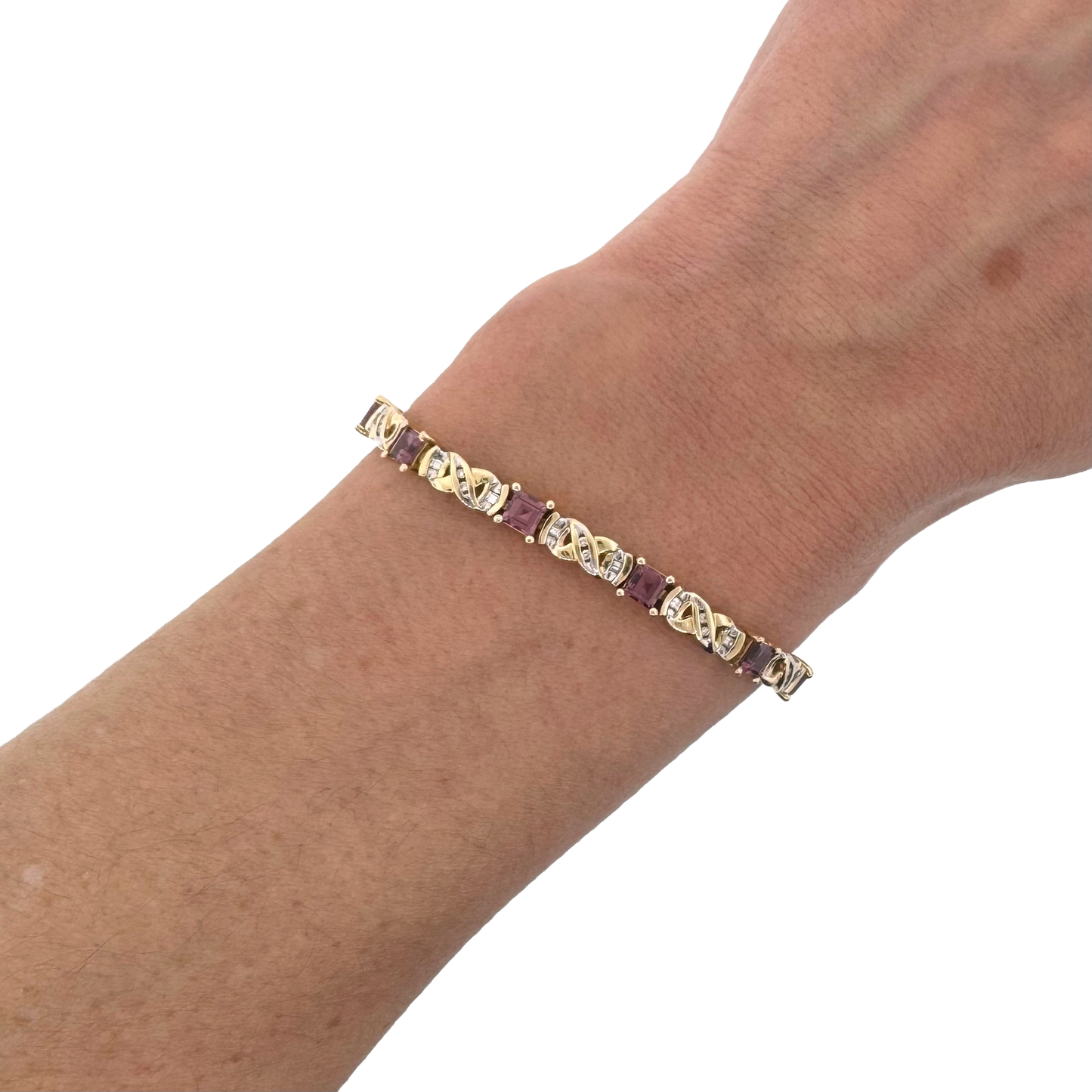 Estate 14k + Garnet and Diamond Bracelet