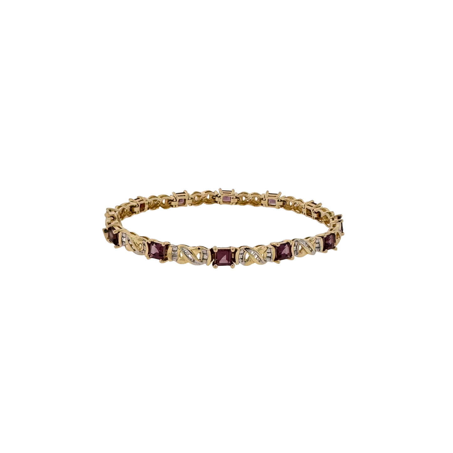 Estate 14k + Garnet and Diamond Bracelet