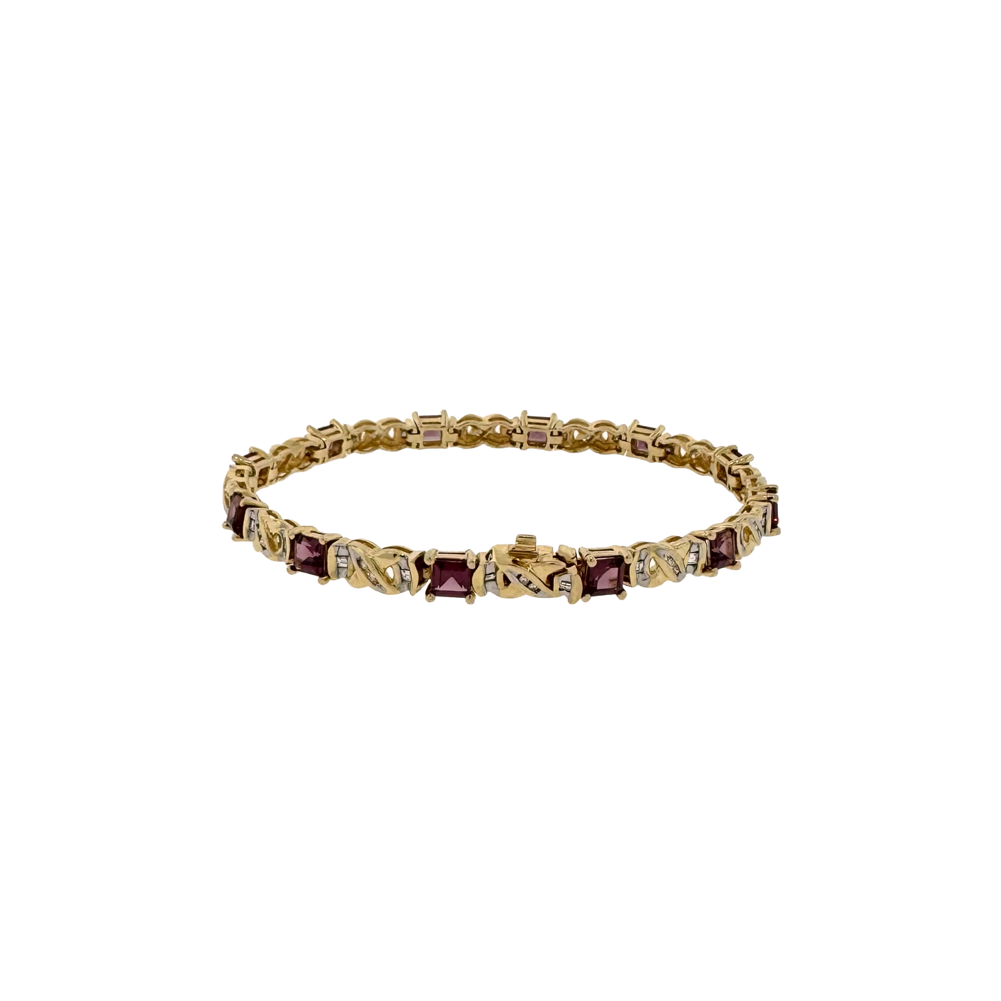 Estate 14k + Garnet and Diamond Bracelet