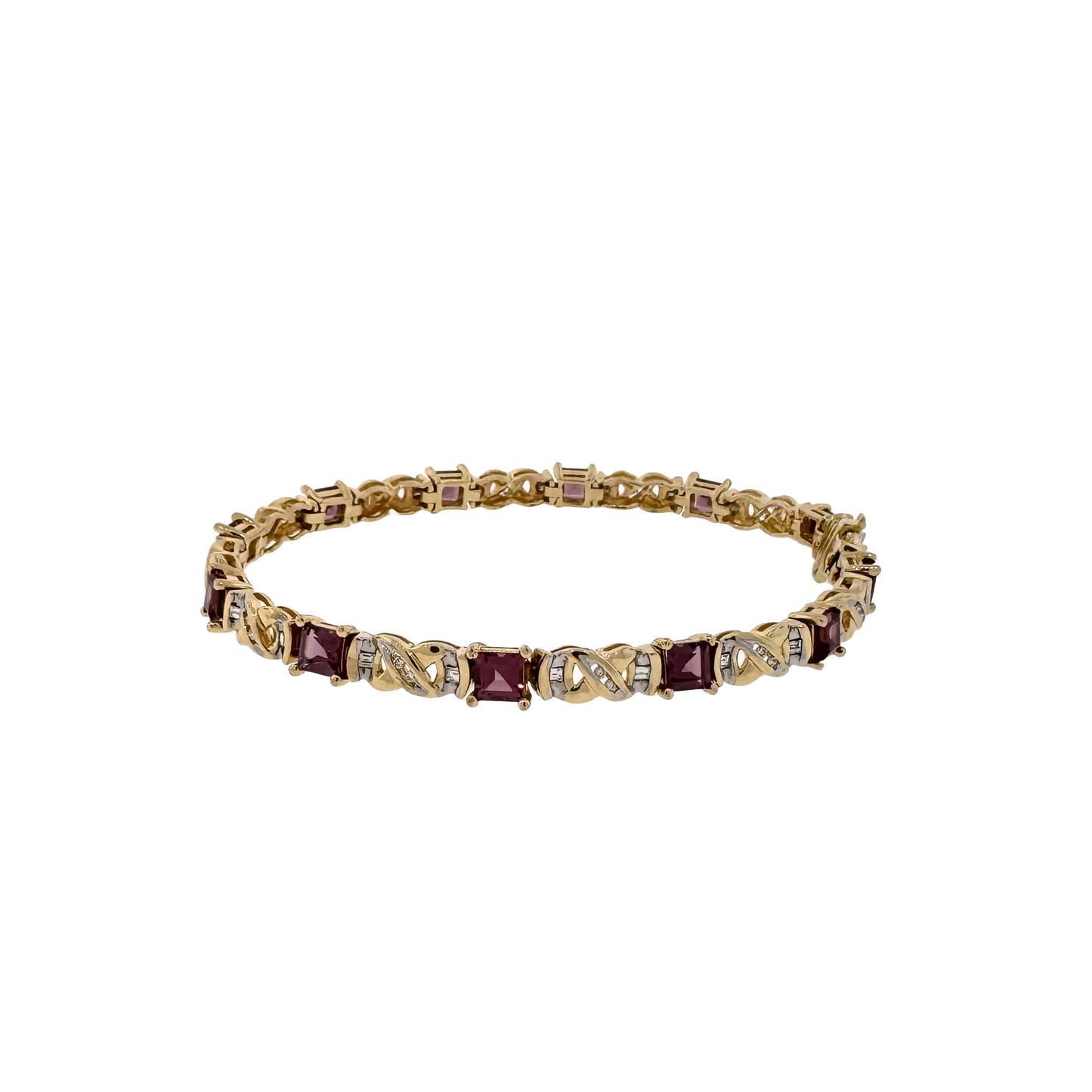 Estate 14k + Garnet and Diamond Bracelet
